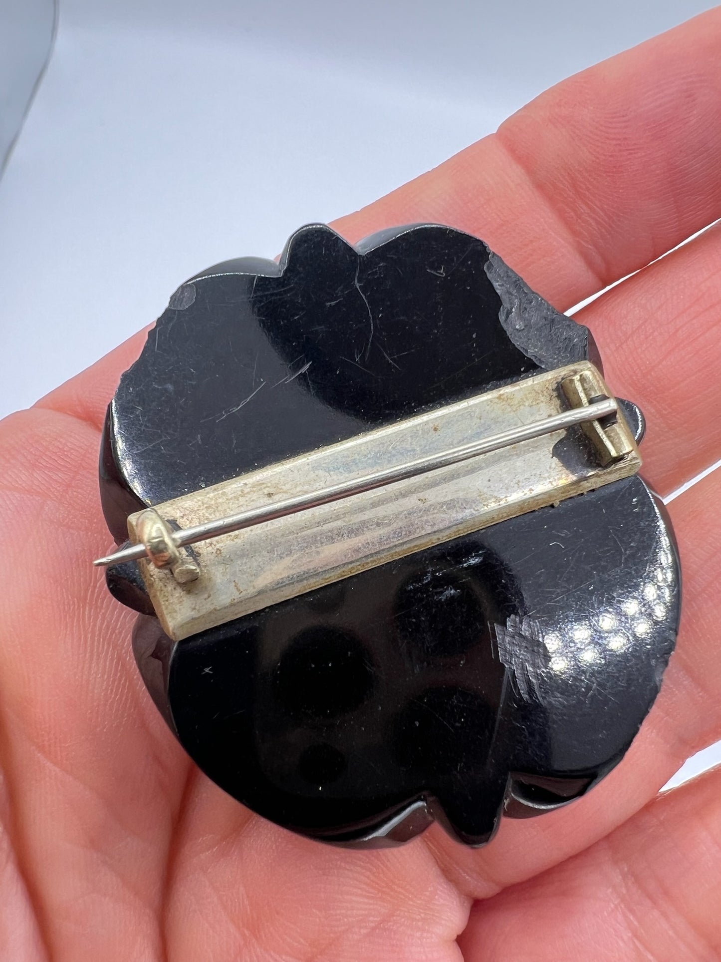 Fabulous Victorian Cameo Brooch Pin With Whitby Jet Frame Depicting Athena