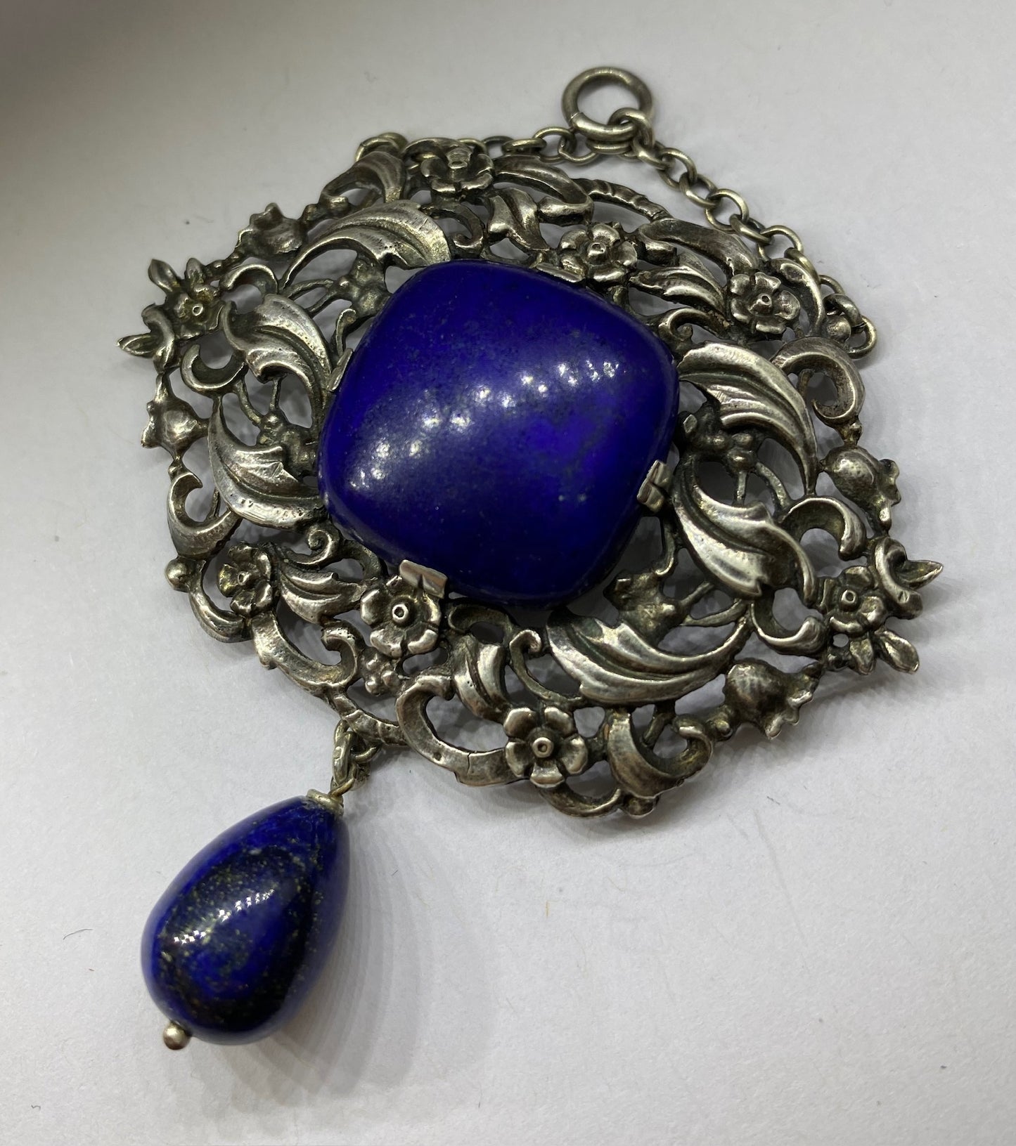 Large Swedish Arts & Crafts Period 935 Silver Lapis Lazuli Pendant