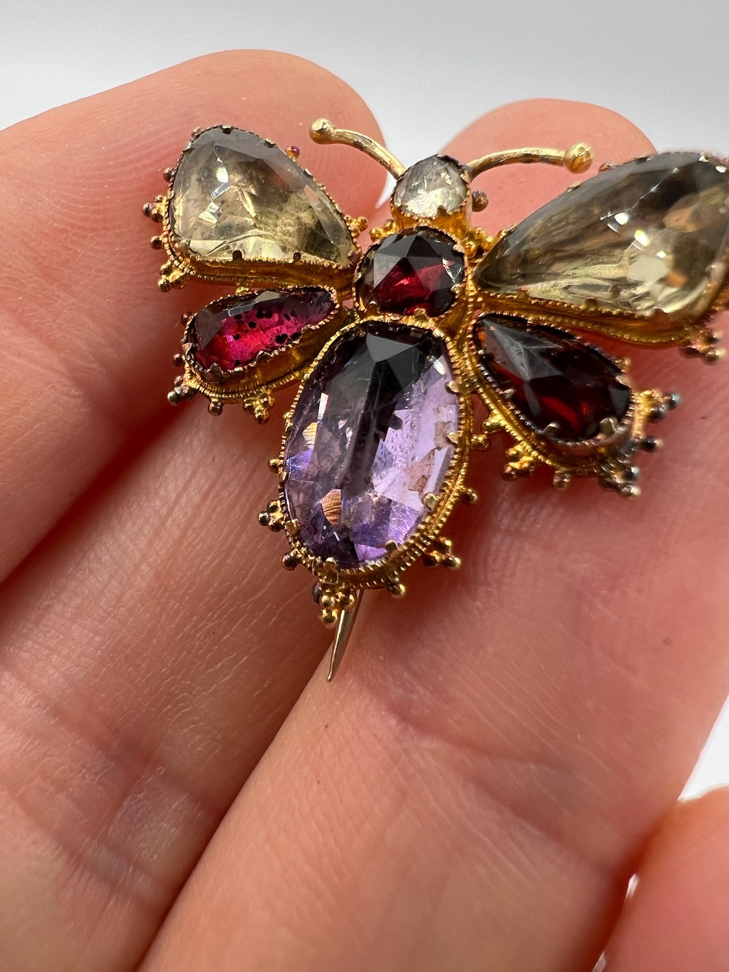 Super Cute Gold Georgian Regency Gem Set Butterfly Brooch Pin