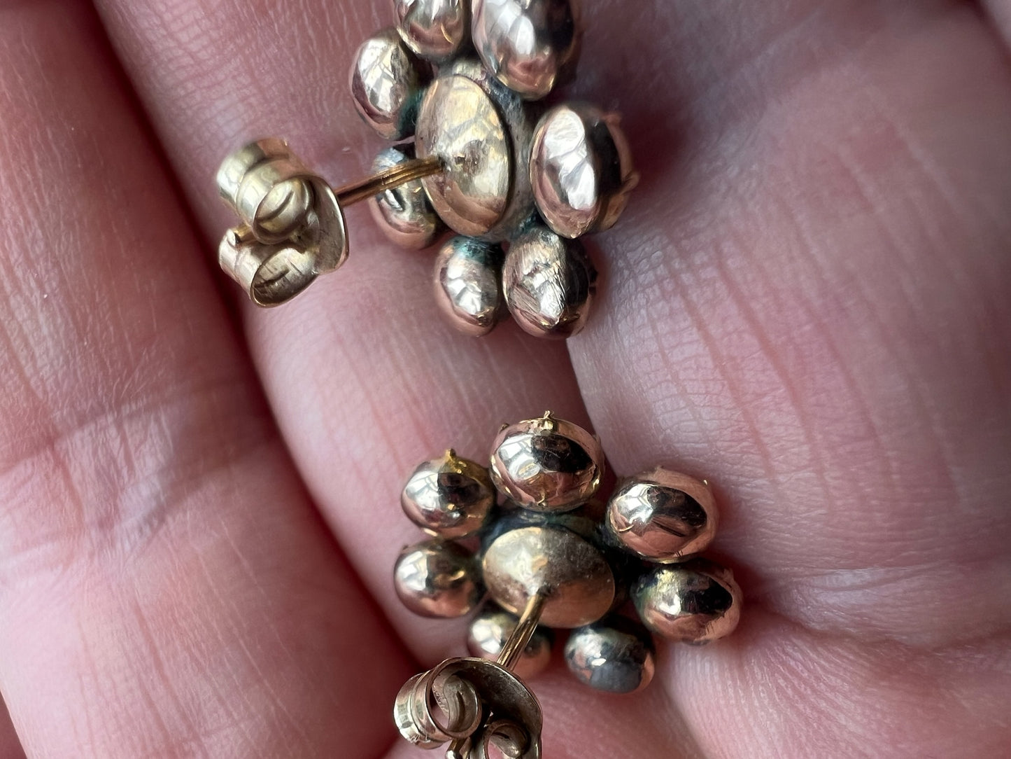 Authentic Georgian Foil Backed Gold Flat Cut Garnet Regency Earrings for Pierced Ears