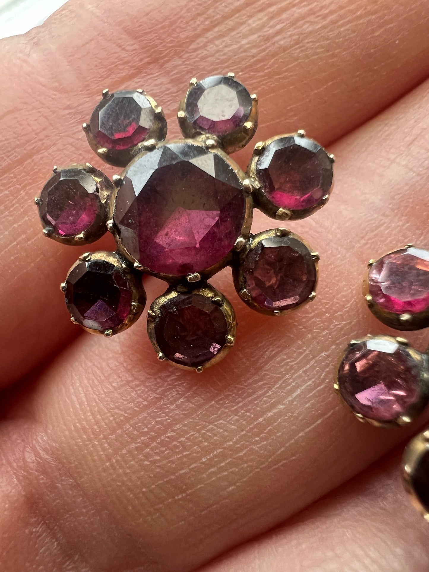 Authentic Georgian Foil Backed Gold Flat Cut Garnet Regency Earrings for Pierced Ears