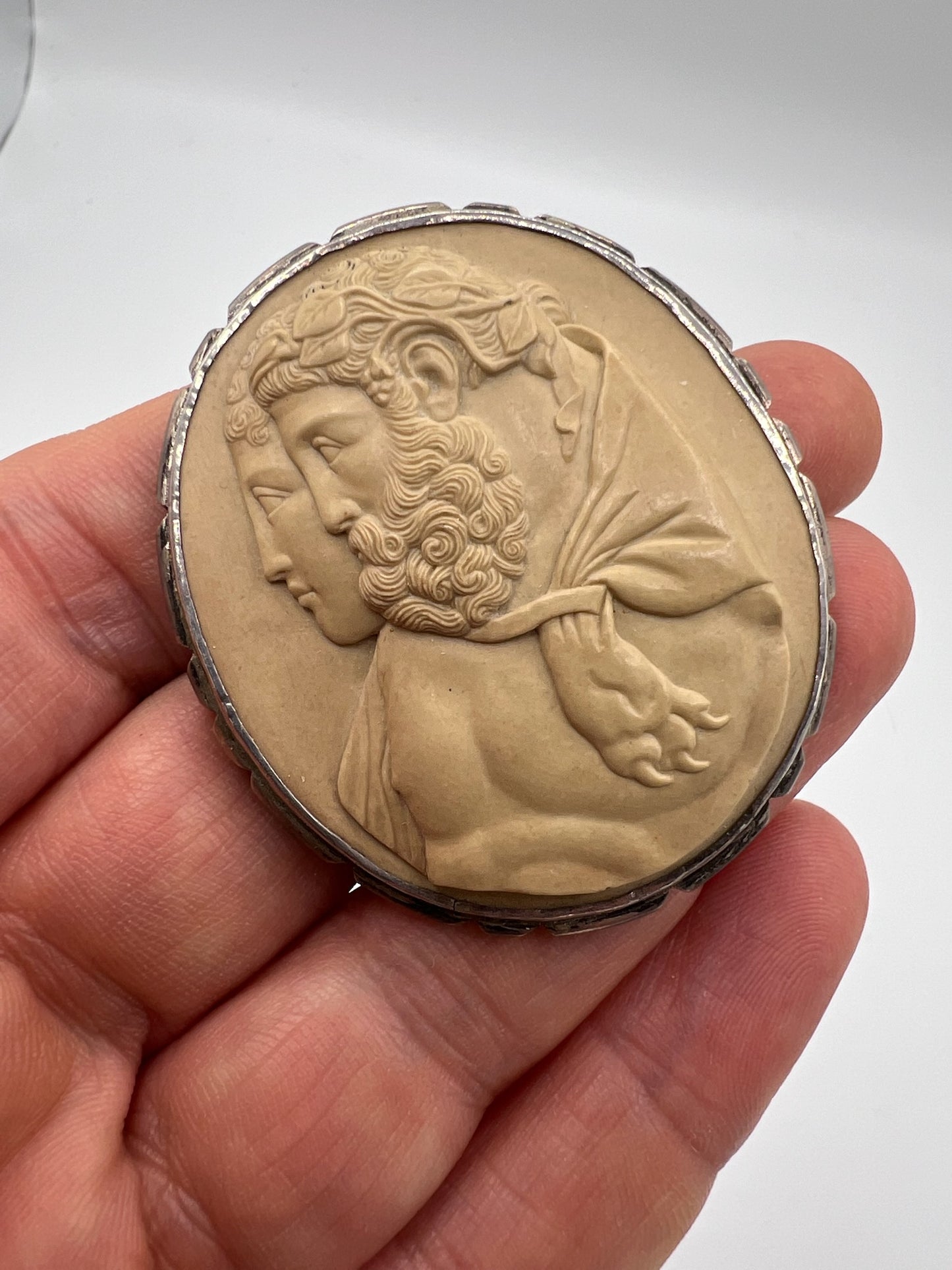 Phenomenal Museum Quality Art Nouveau Lava Cameo Brooch Pin Depicting Hercules