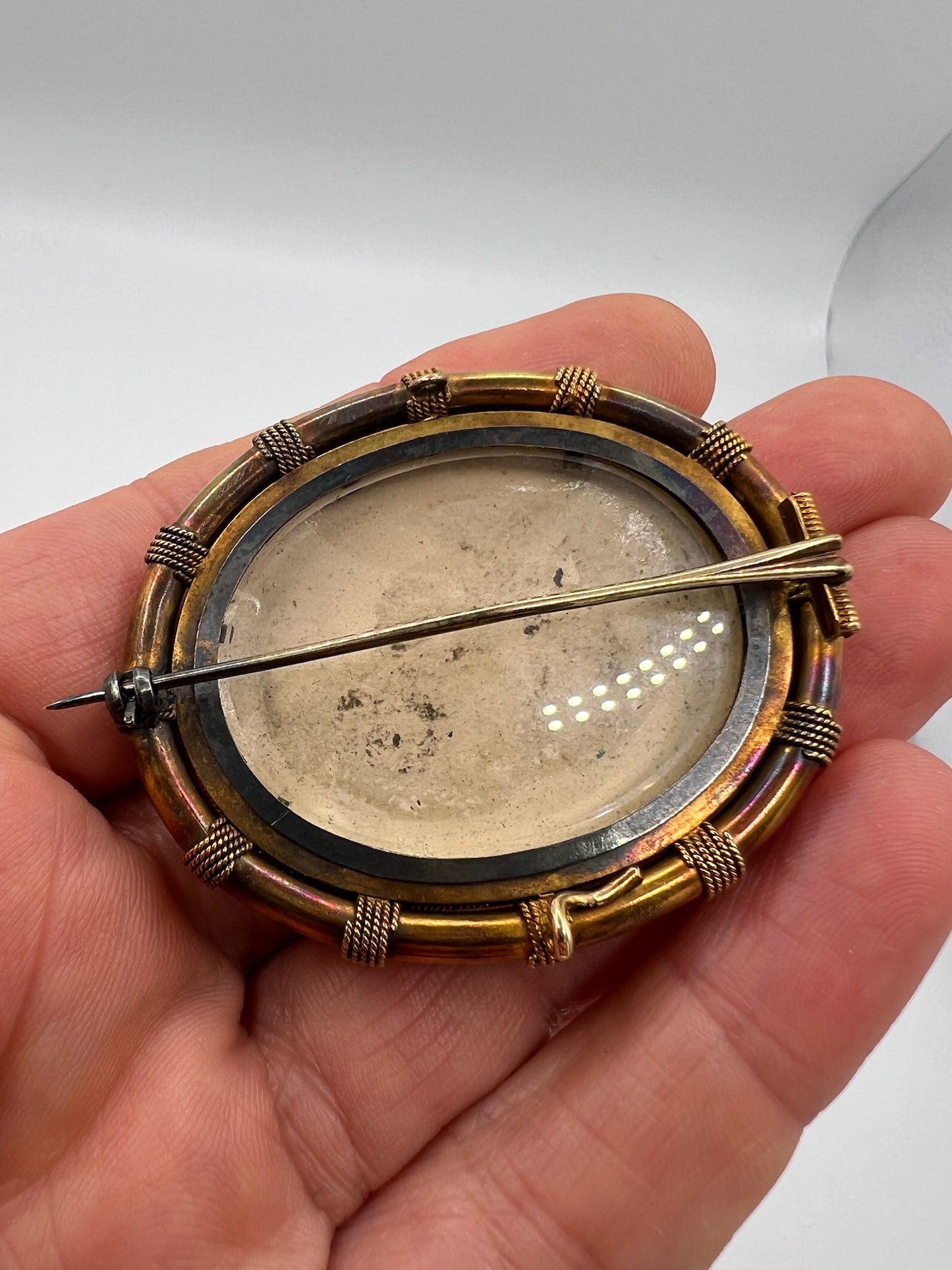 Reclining Lady Portrait Berlin Porcelain Plaque Brooch in High Carat Gold With Locket Back