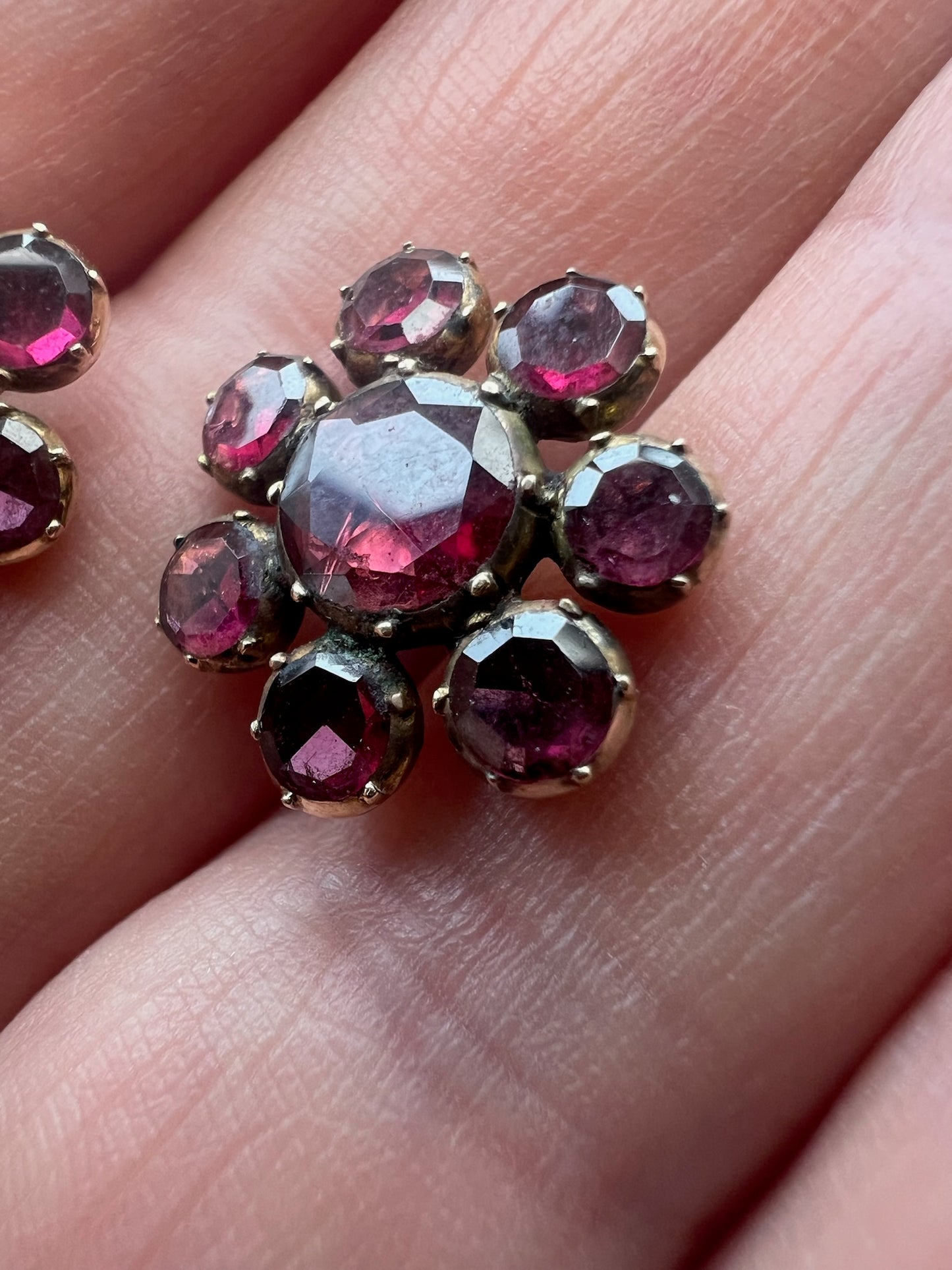 Authentic Georgian Foil Backed Gold Flat Cut Garnet Regency Earrings for Pierced Ears