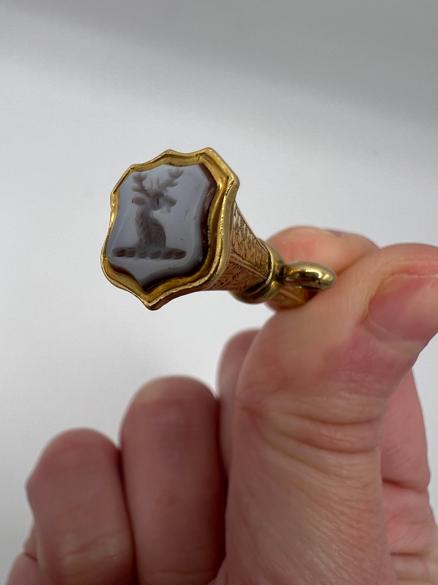 15ct Gold Victorian Watch Key Intaglio Stag Pendant