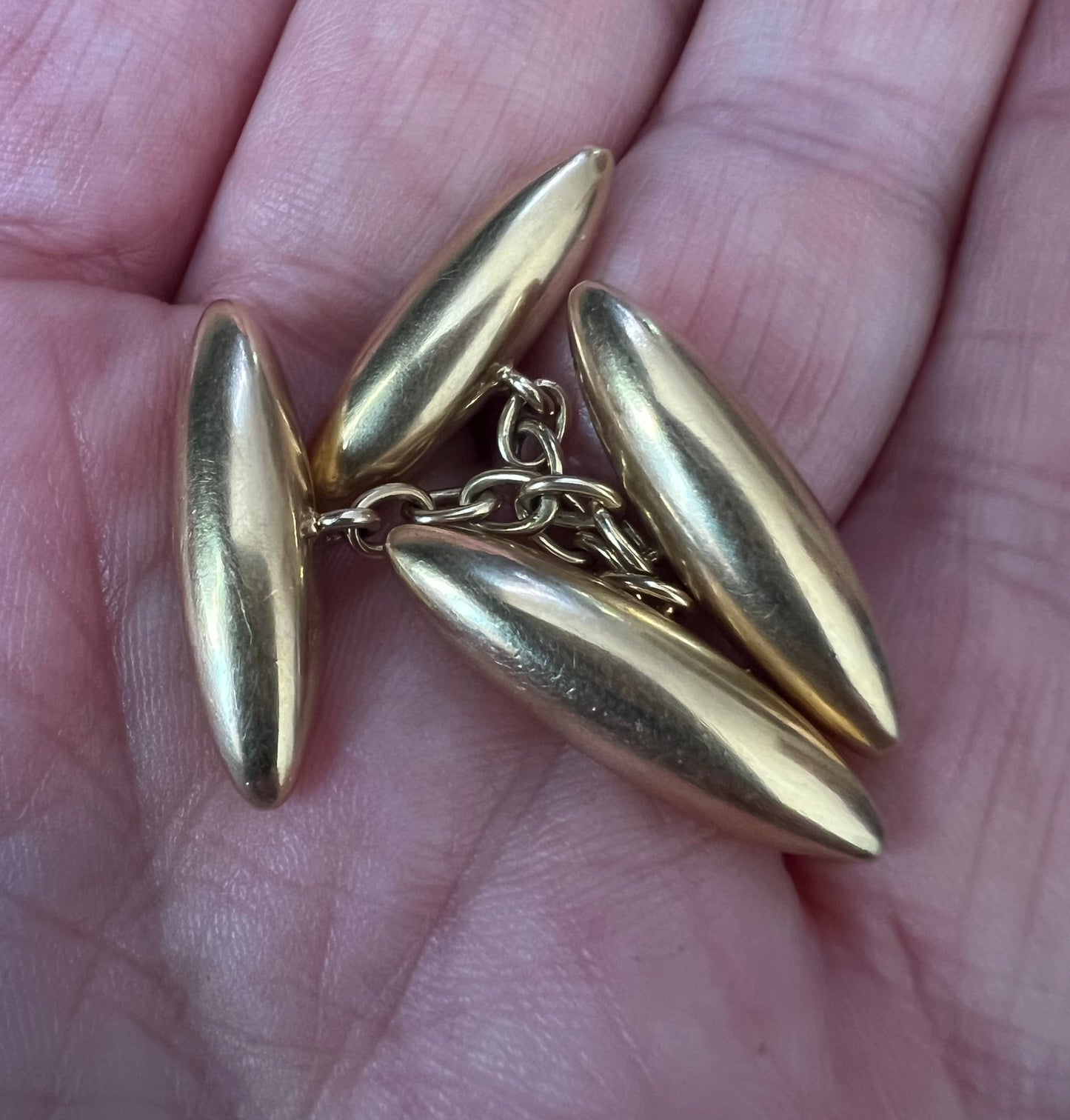 Classic c1920 18ct Gold Torpedo Rugby Ball Shape Double Cufflinks