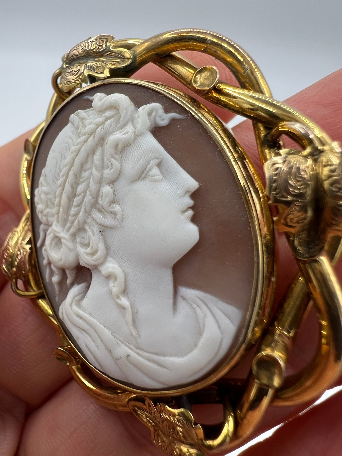 Antique 9ct Gold Cameo Brooch With Swivel Locket Back