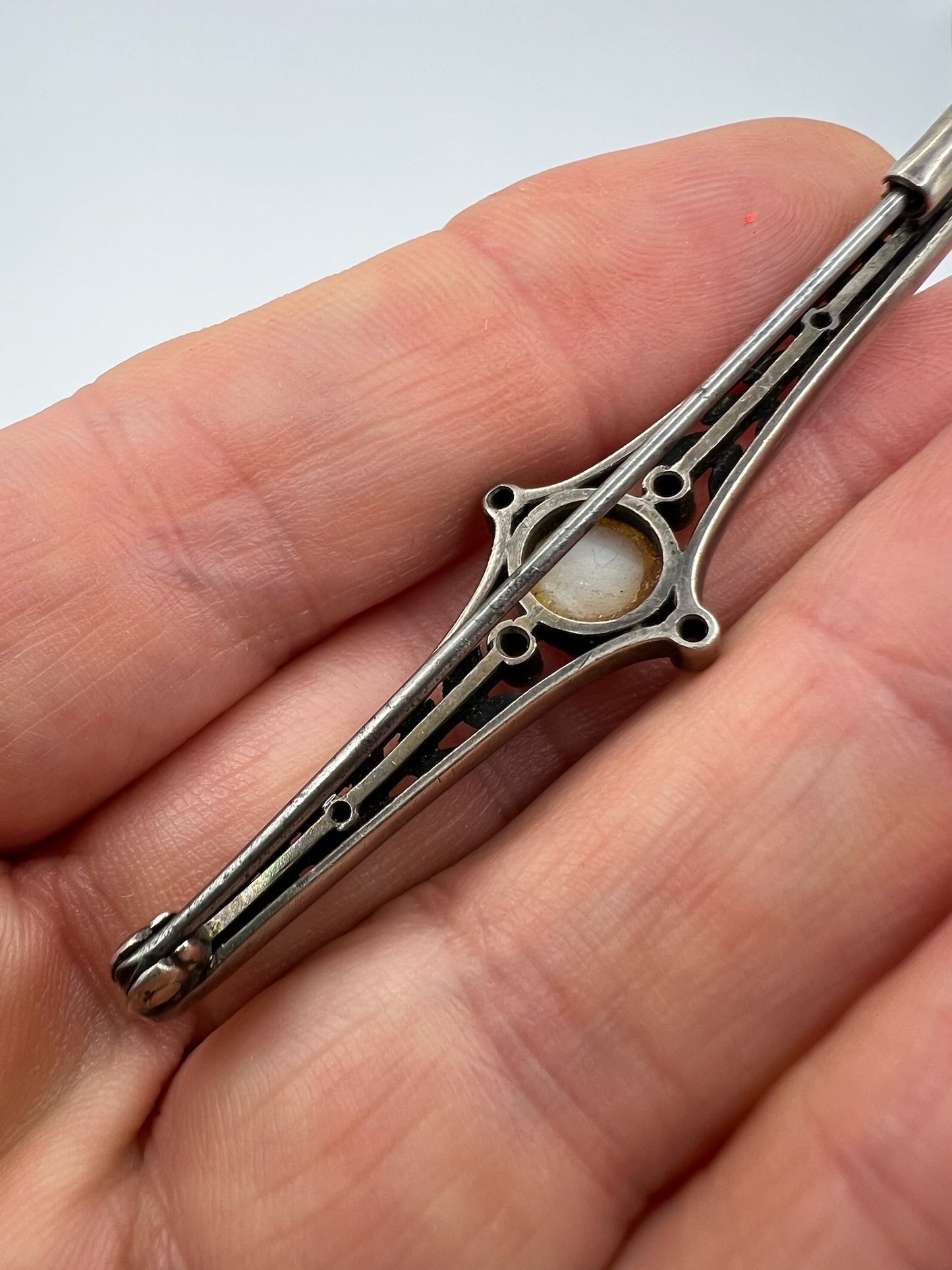 Arts & Crafts Blister Pearl Garnet Silver Brooch