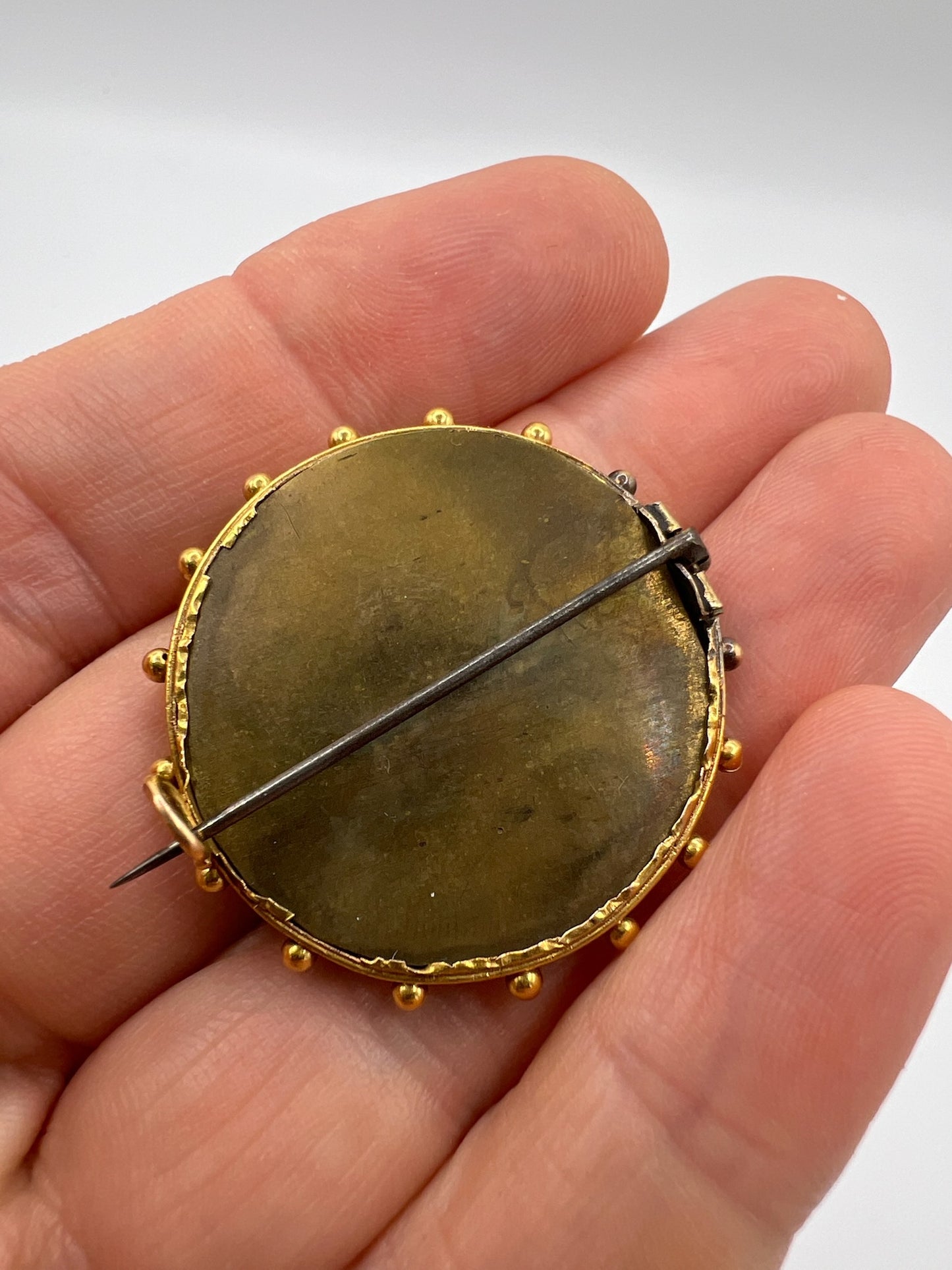 *Reserved* Victorian Pietra Dura Lily of The Valley Brooch Pin in Gold Frame