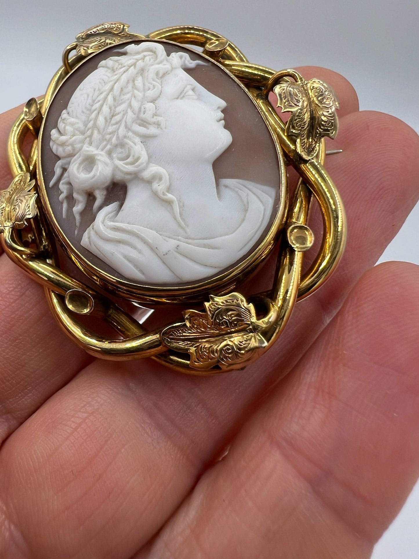 Antique 9ct Gold Cameo Brooch With Swivel Locket Back