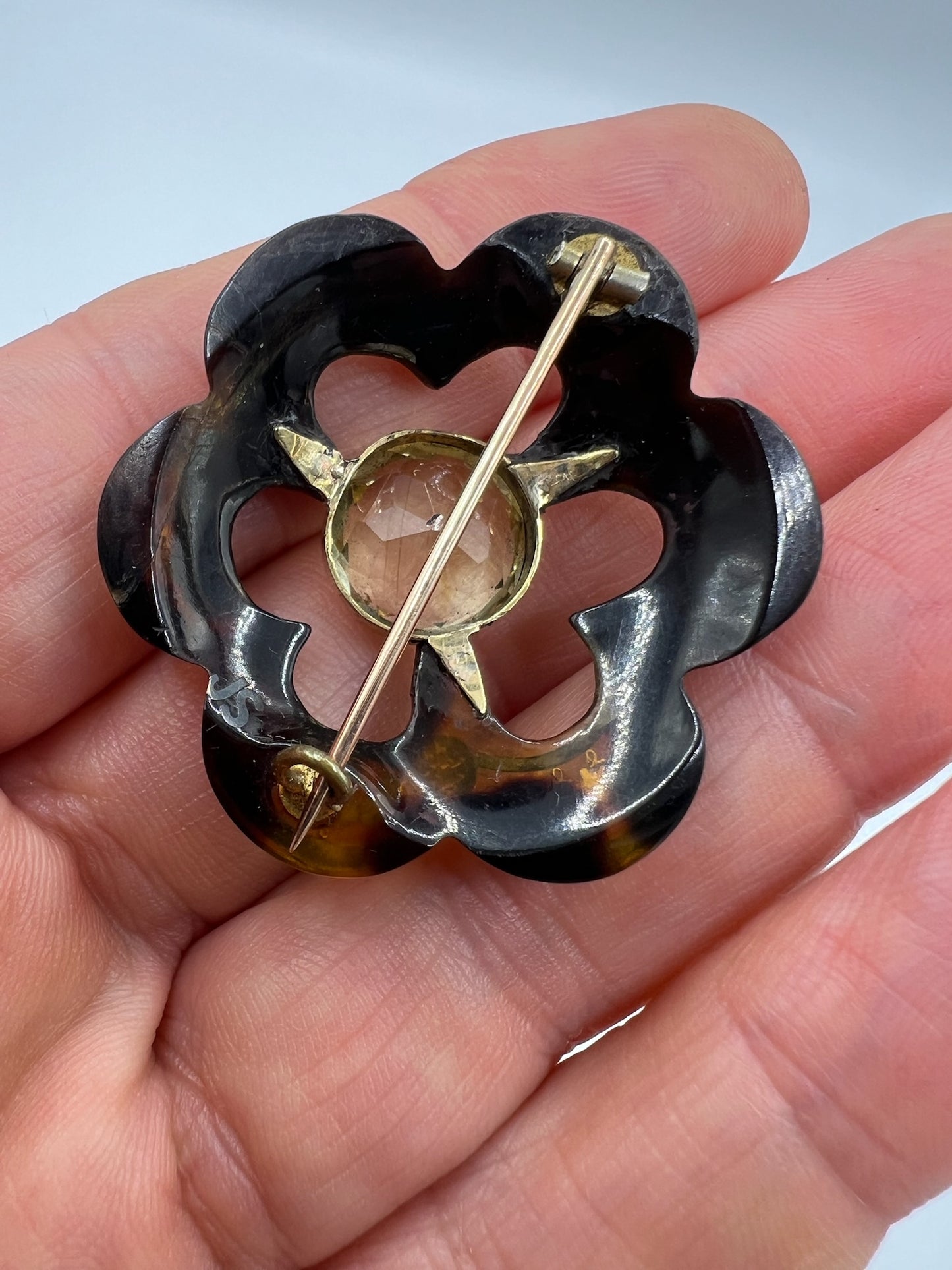 John Stevens of Sheffield British Museum Best of Type Citrine Pique Victorian Brooch