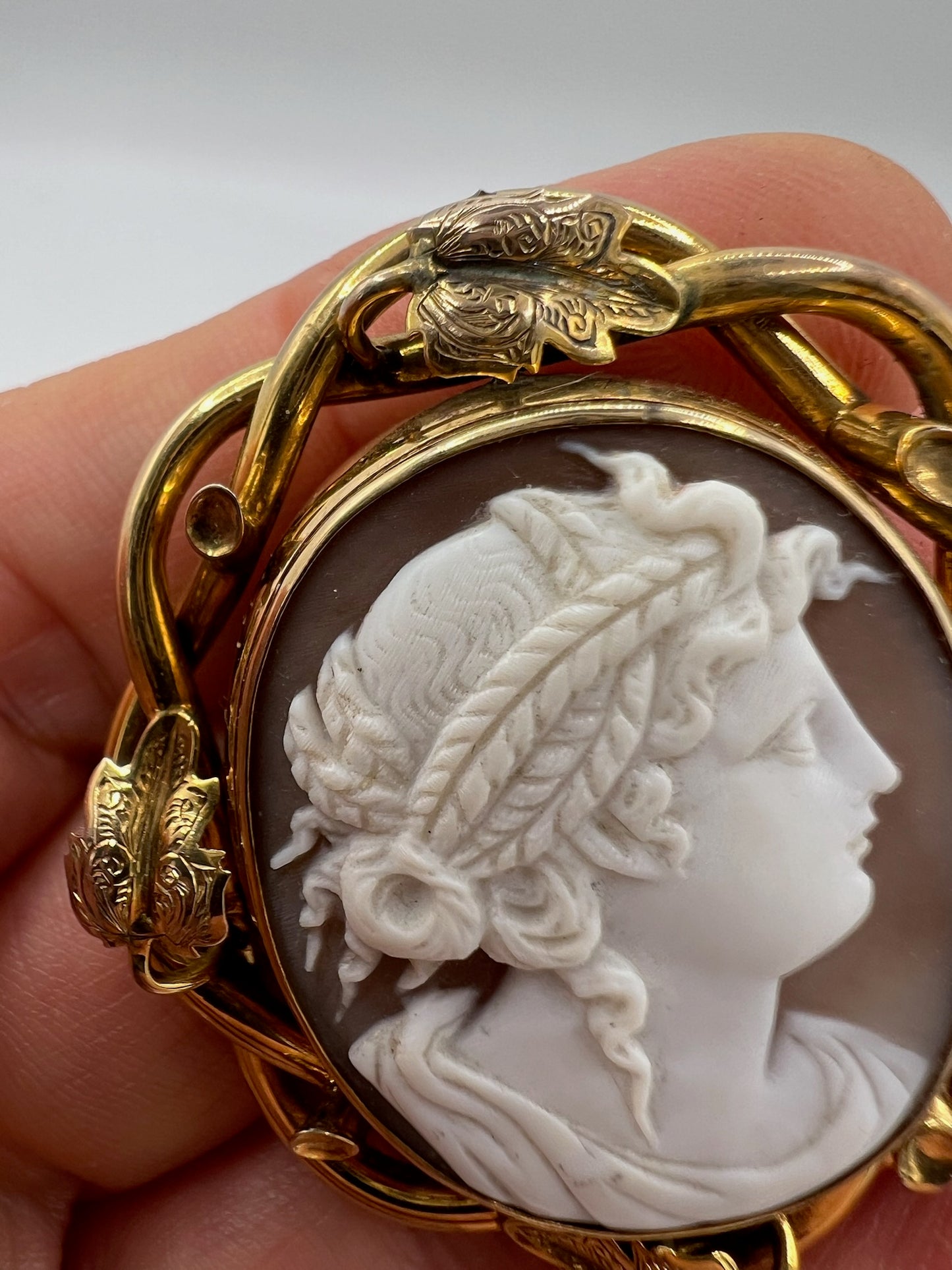 Antique 9ct Gold Cameo Brooch With Swivel Locket Back