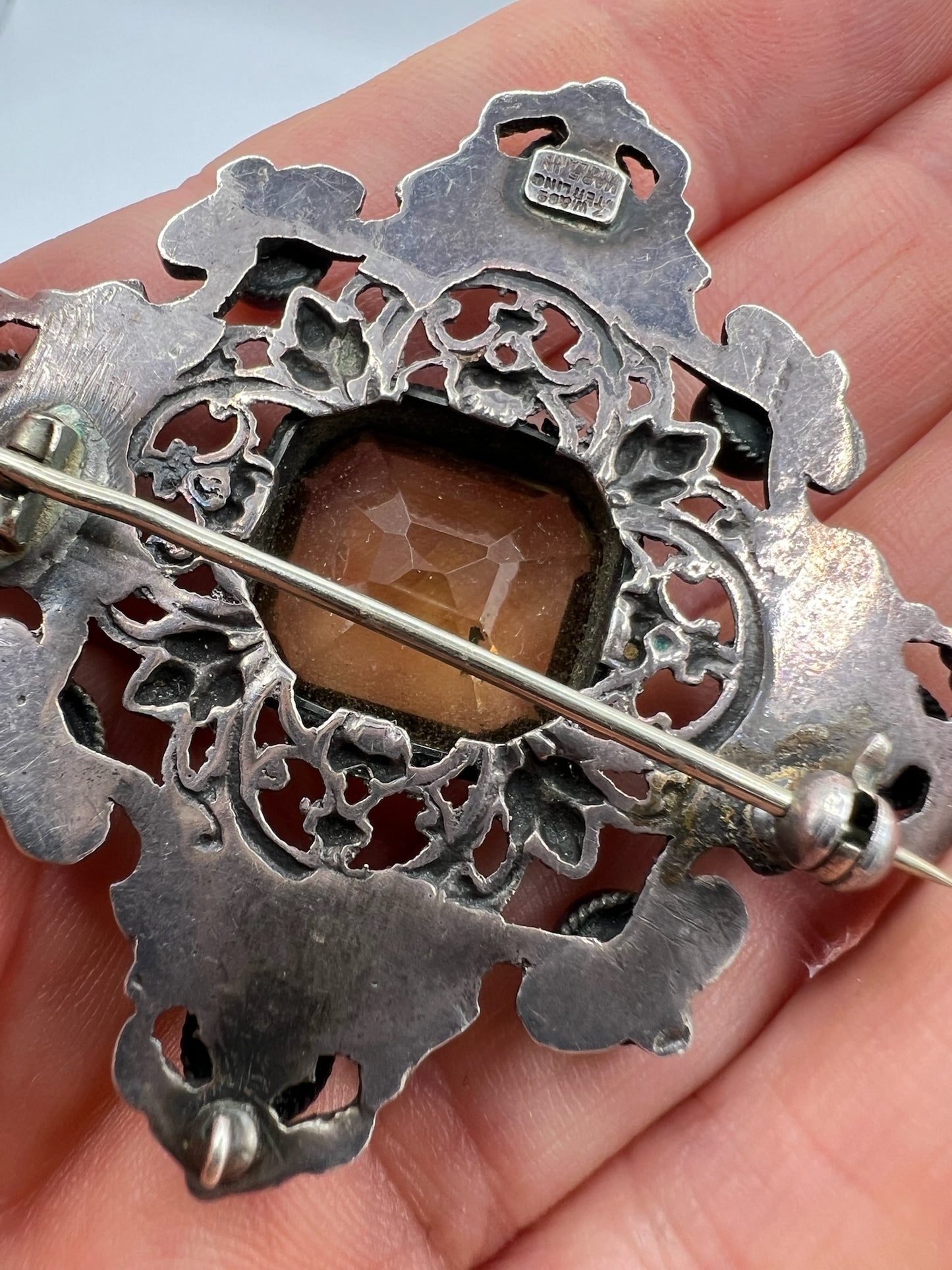 Zoltan White Signed Arts & Crafts Austro Hungarian Brooch Pin