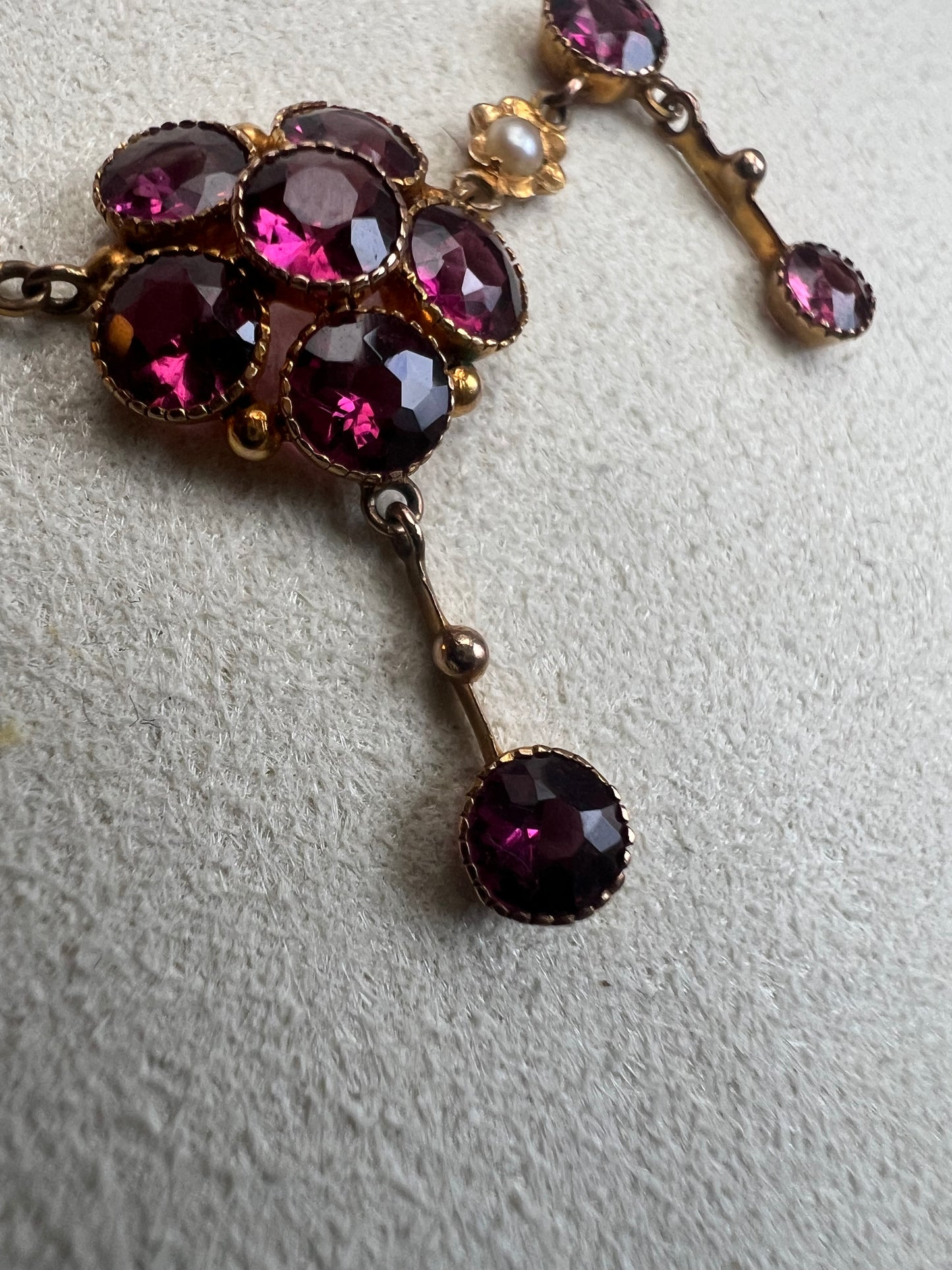Pretty Murrle Bennett Bennet Almandine Garnet And Gold Antique Flower Necklace