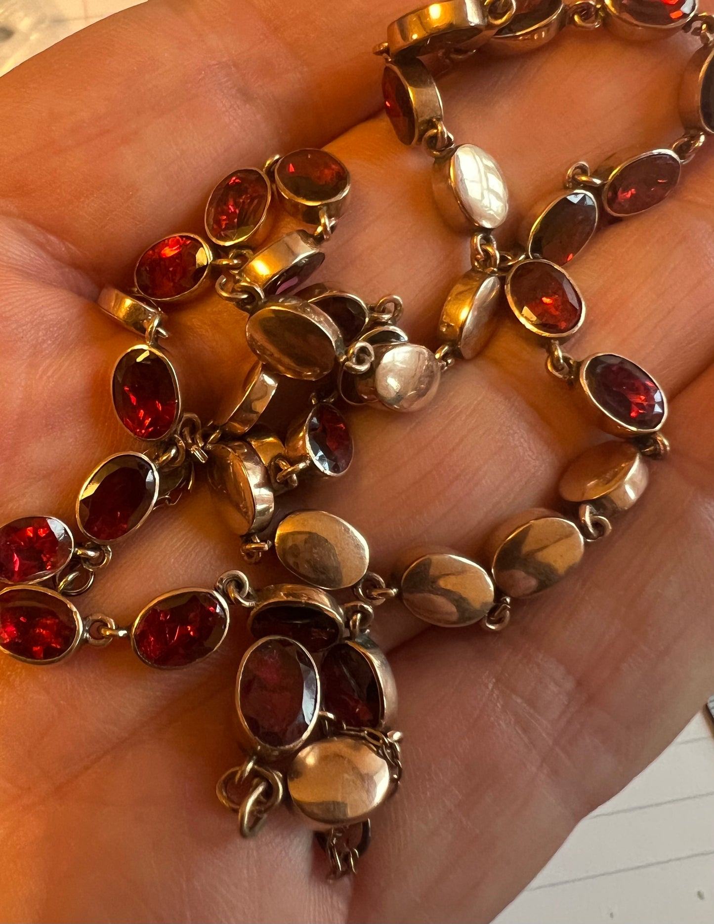 Georgian Garnet and Rose Gold Flat Button Back Riviere Necklace