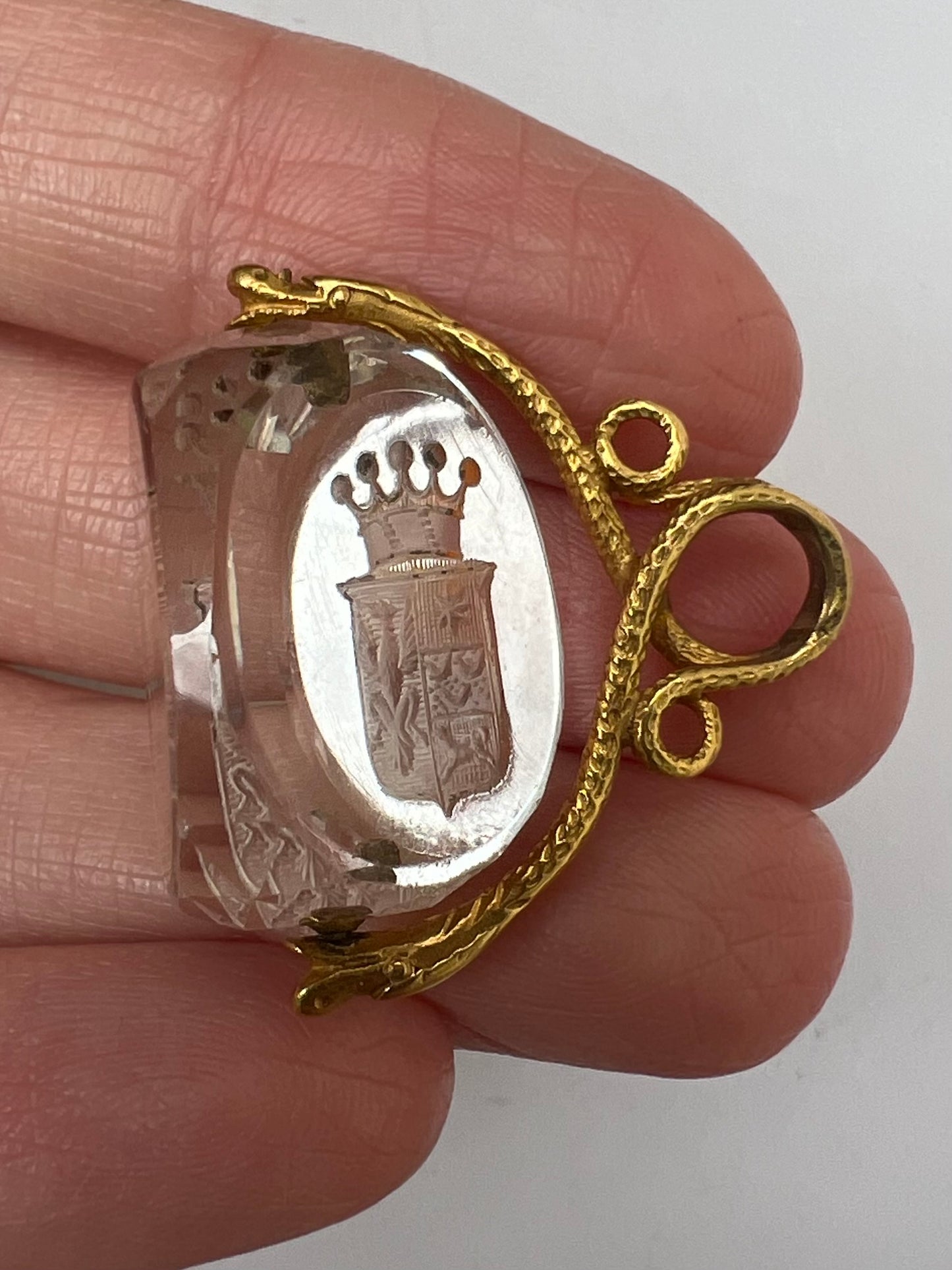 Ouroboros Snake Georgian High Carat Gold Rock Crystal Fob Spinner
