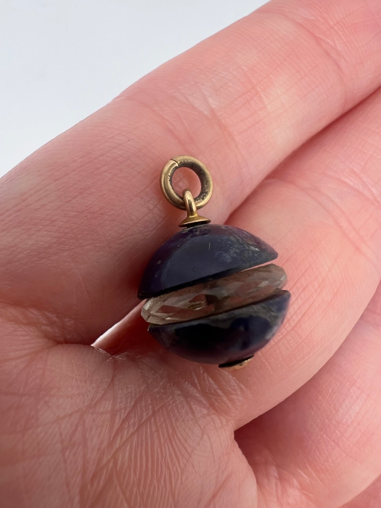 Lapis Lazuli and Rock Crystal Quartz Blue Orb Charm Art Deco Pendant