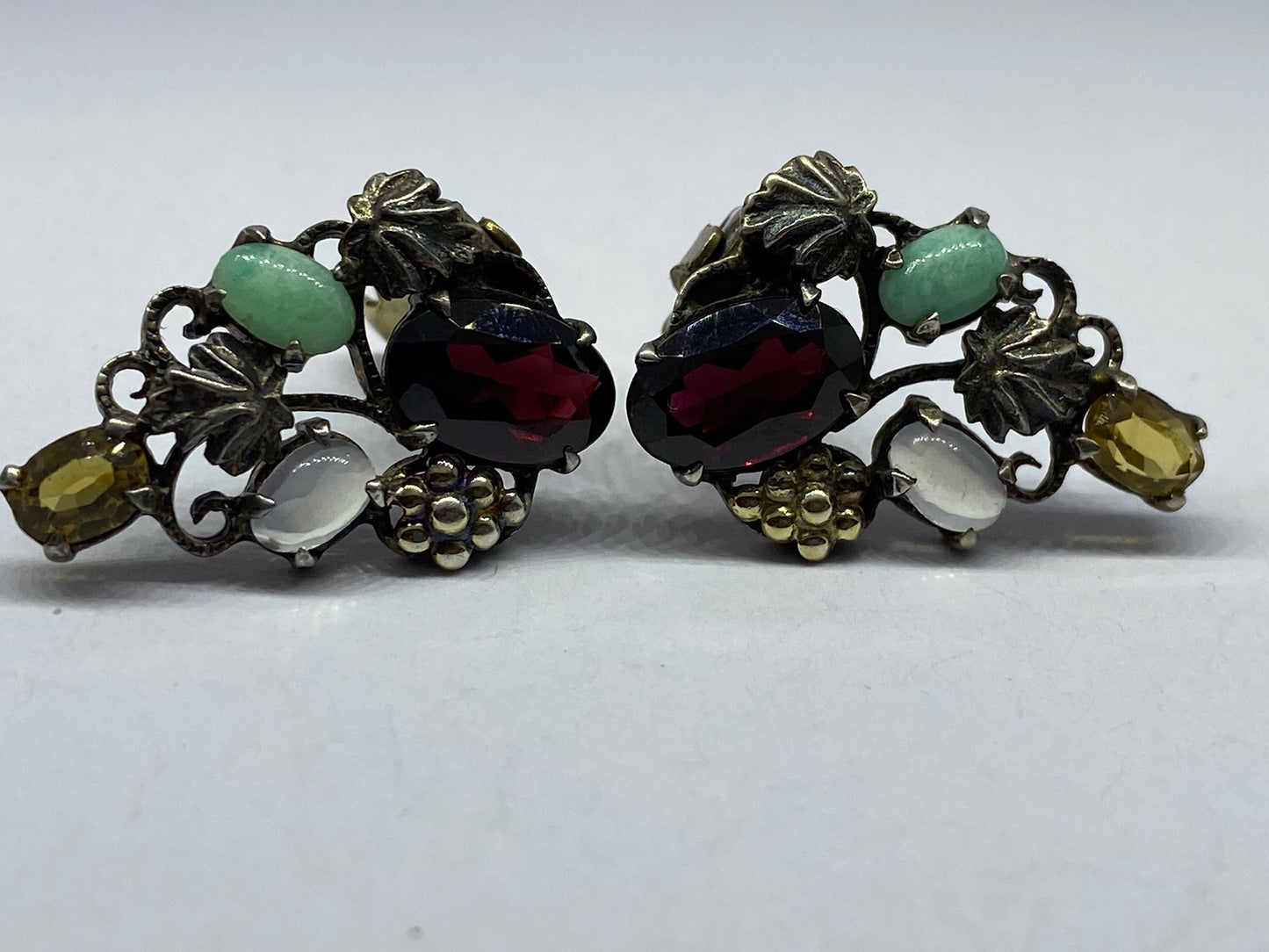 *Reserved* Dorrie Nossiter Gem Set Arts & Crafts Ear Clip Earrings