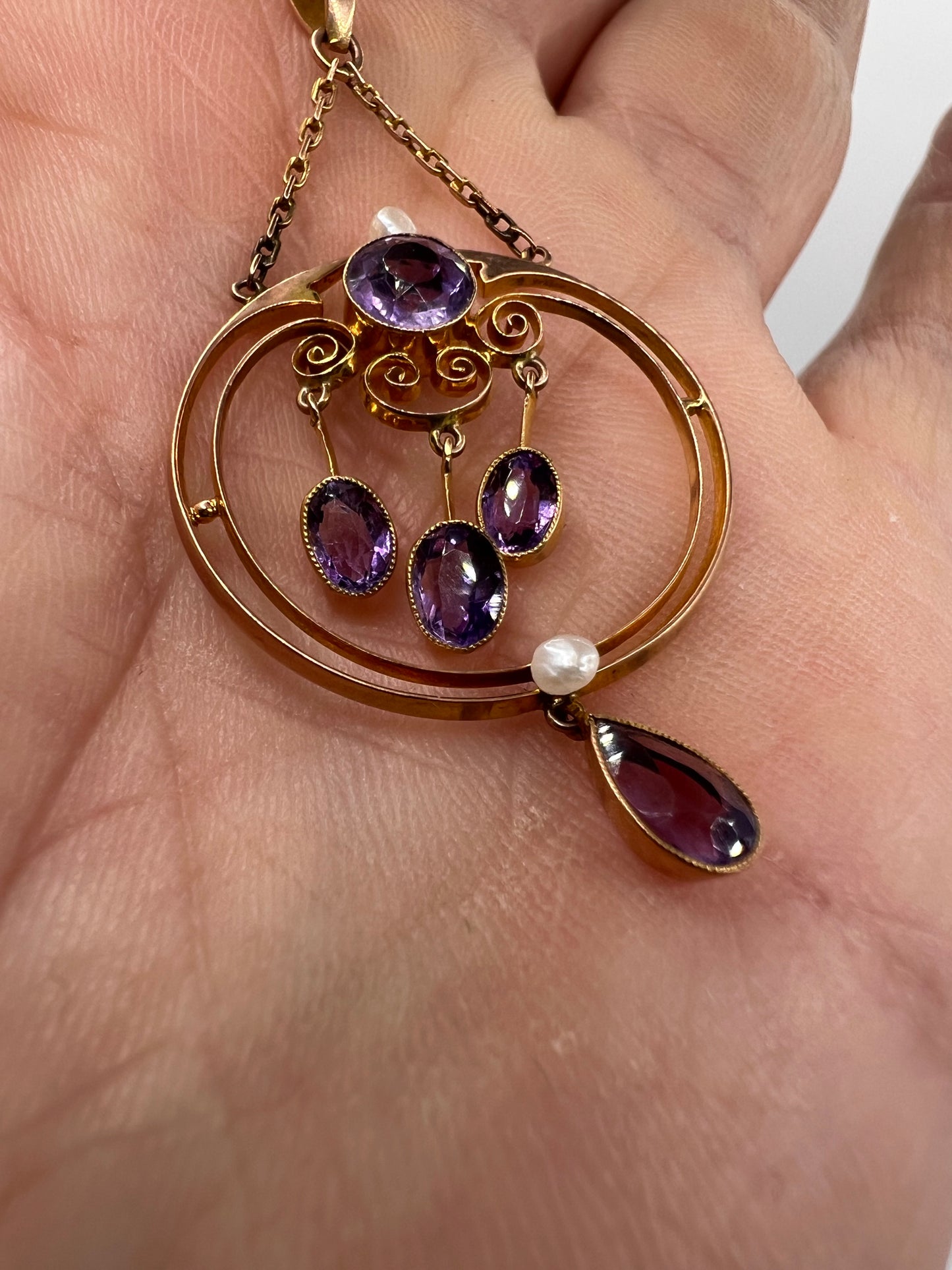 Super Pretty Edwardian Amethyst Rose Gold Pendant Barnet Henry Joseph