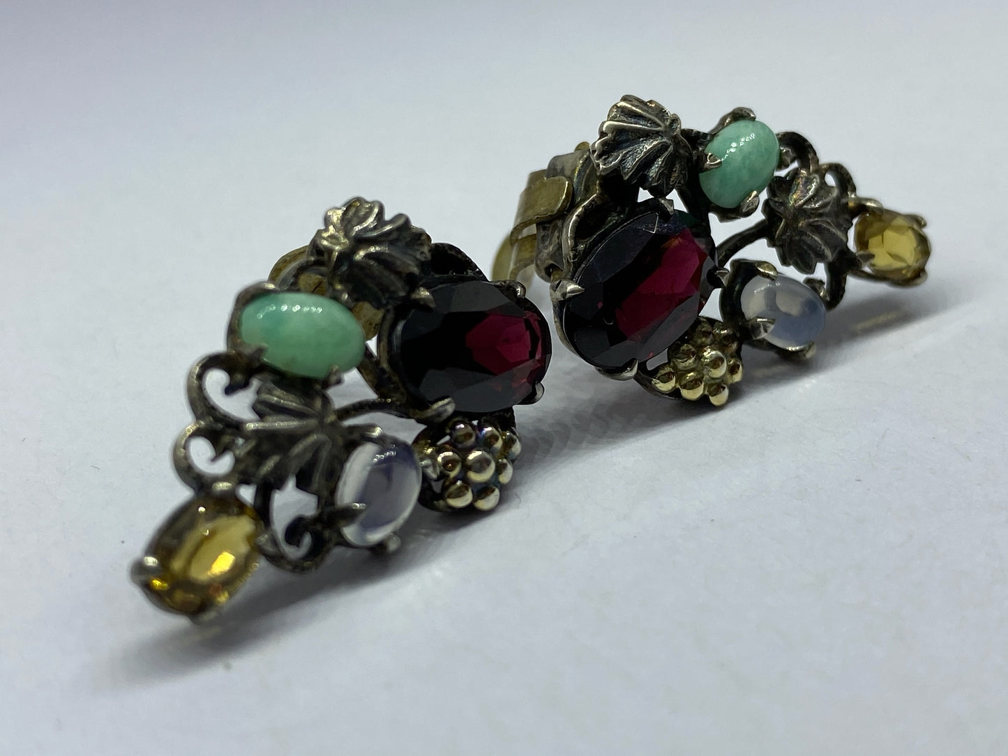 *Reserved* Dorrie Nossiter Gem Set Arts & Crafts Ear Clip Earrings