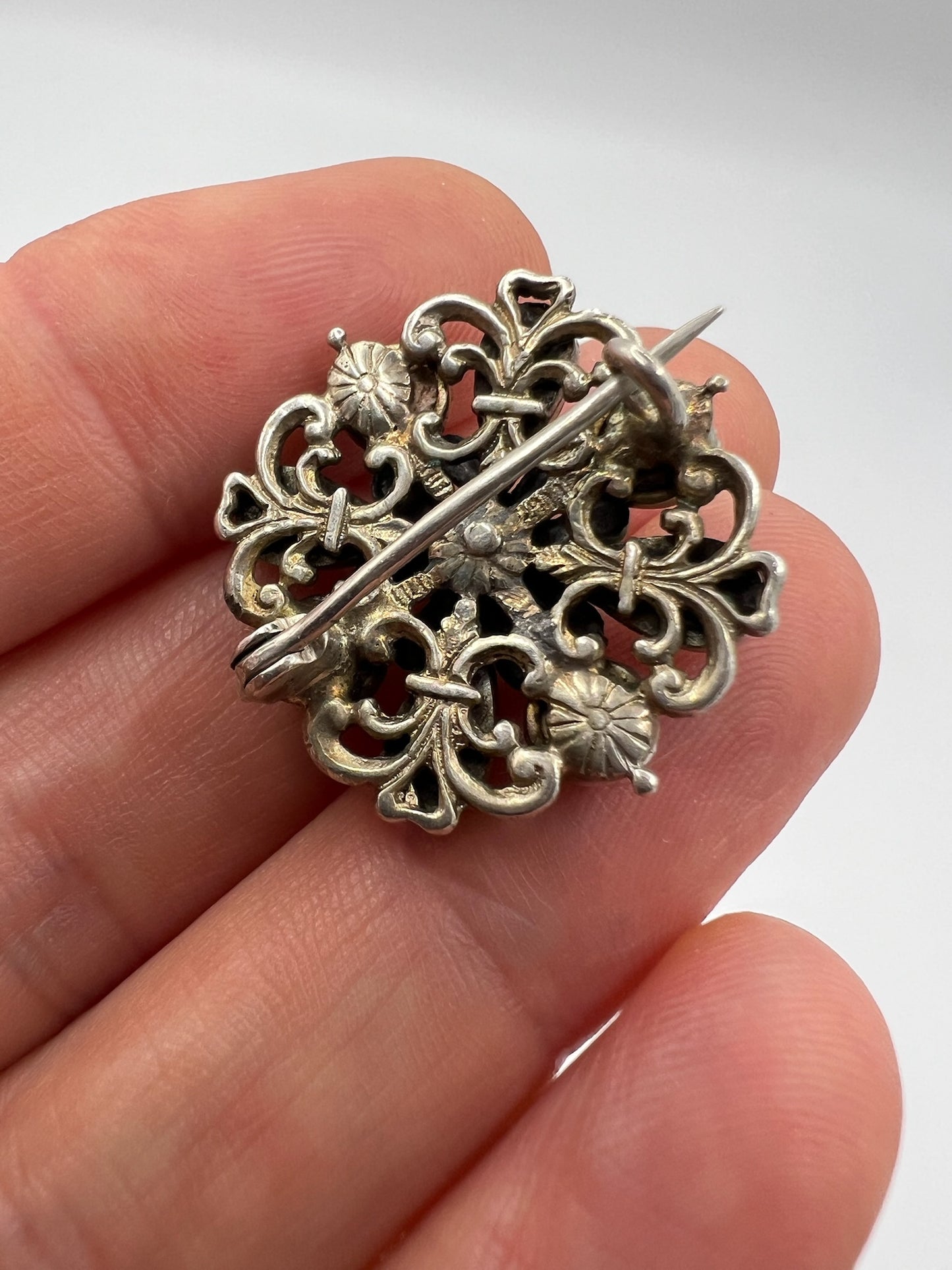 Cute Austro Hungarian Pink Tourmaline & Enamel Brooch