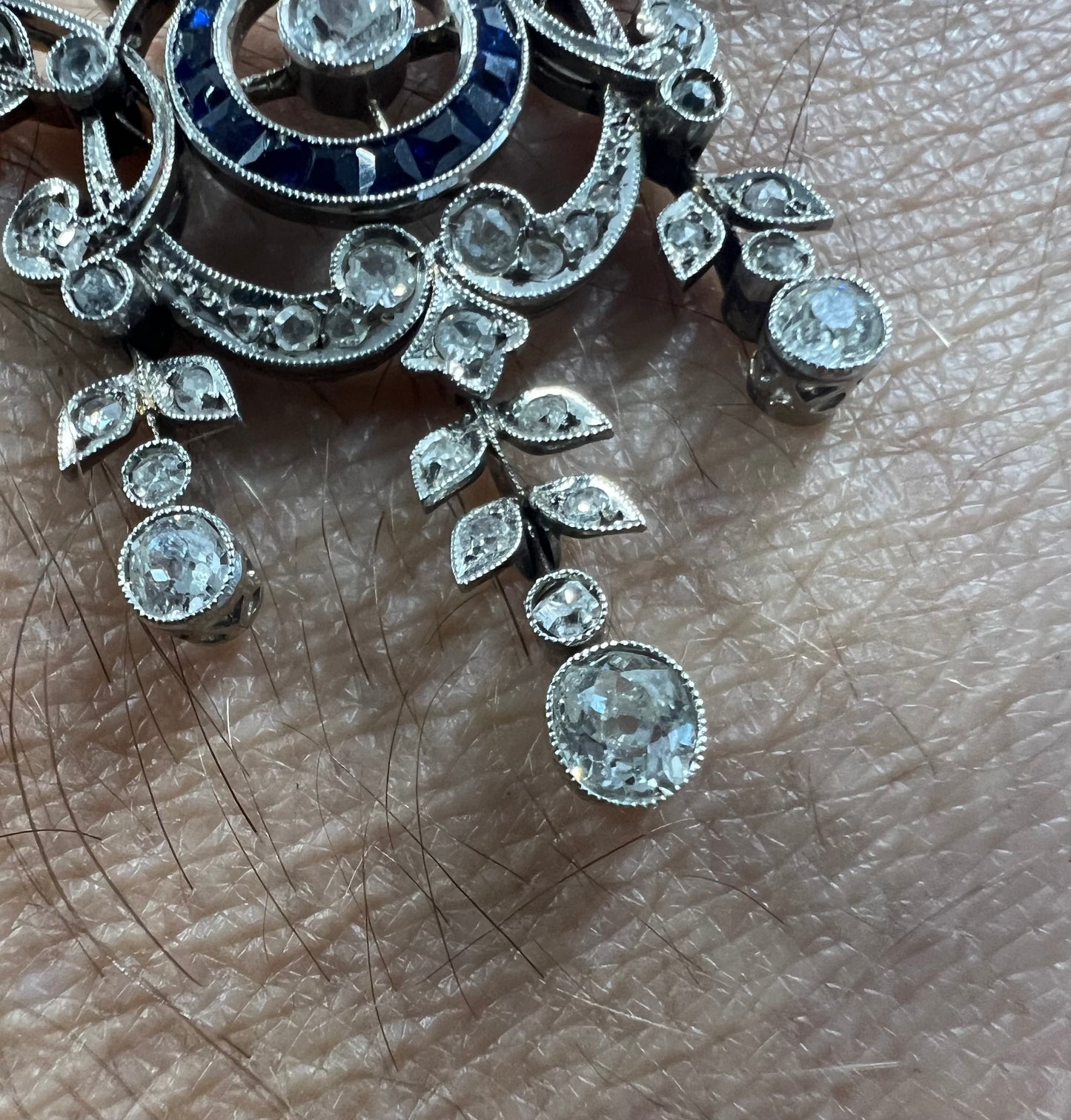 Antique Belle Époque diamond 18ct White Gold Sapphire Lavalier Necklace