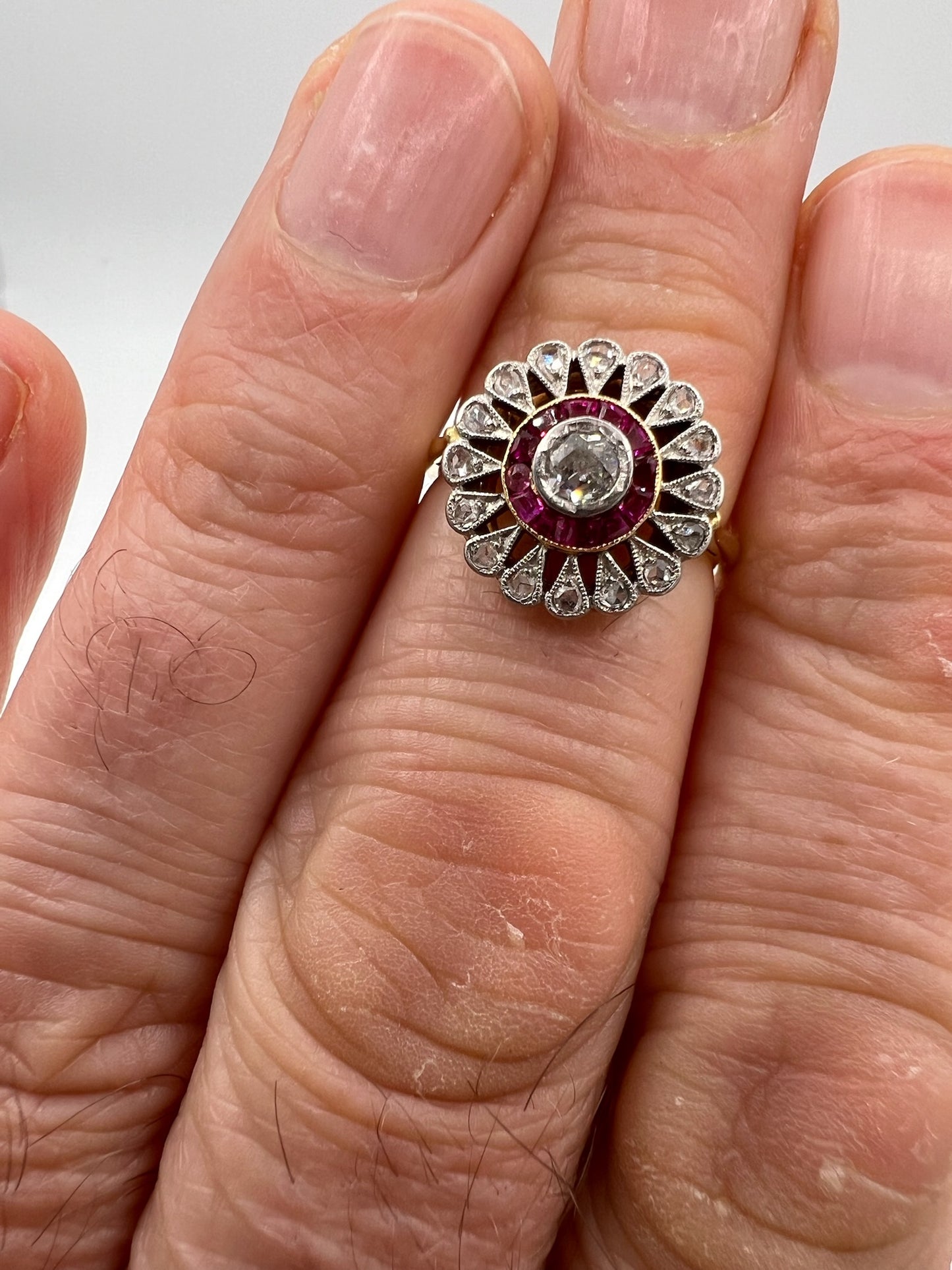 Stunning Art Deco Diamond Ruby Target Cocktail Ring