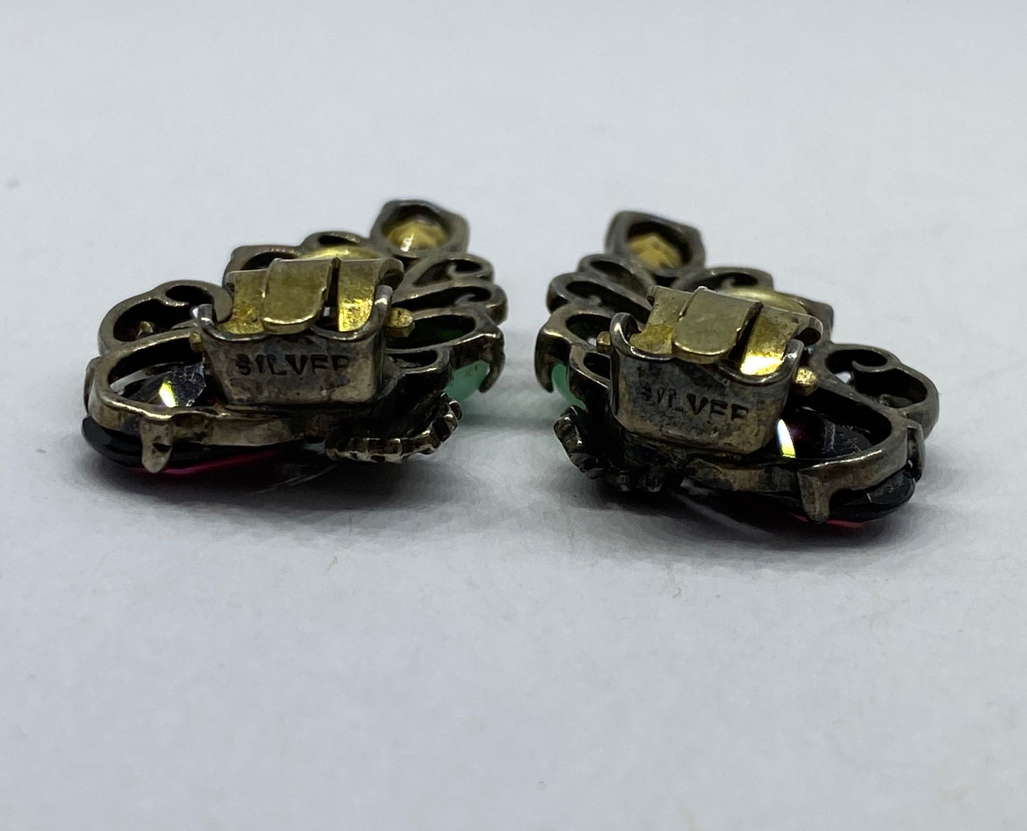 *Reserved* Dorrie Nossiter Gem Set Arts & Crafts Ear Clip Earrings