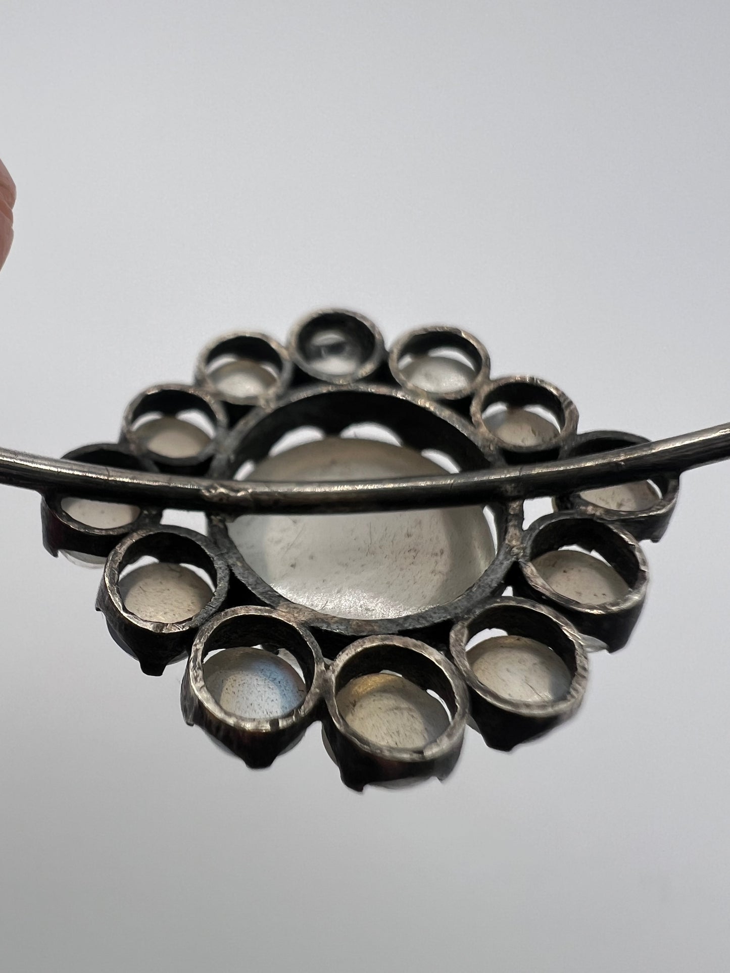 Arts And Crafts Simple Silver Moonstone Daisy Cluster Bangle