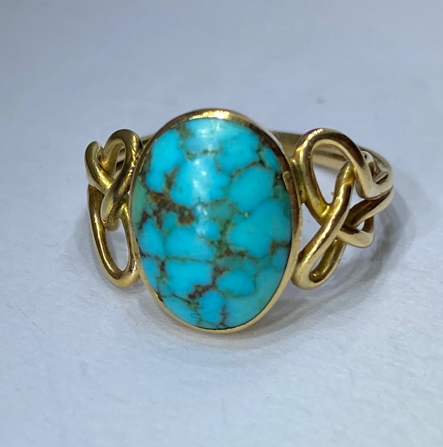 *Reserved* Gold Arts & Crafts Turquoise Ring