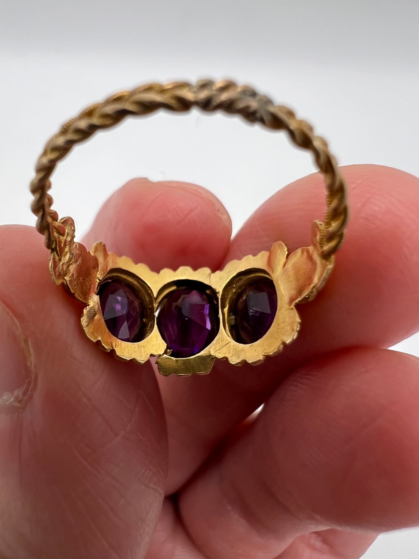 High Carat Gold Late Georgian Victorian 3 Stone Ring