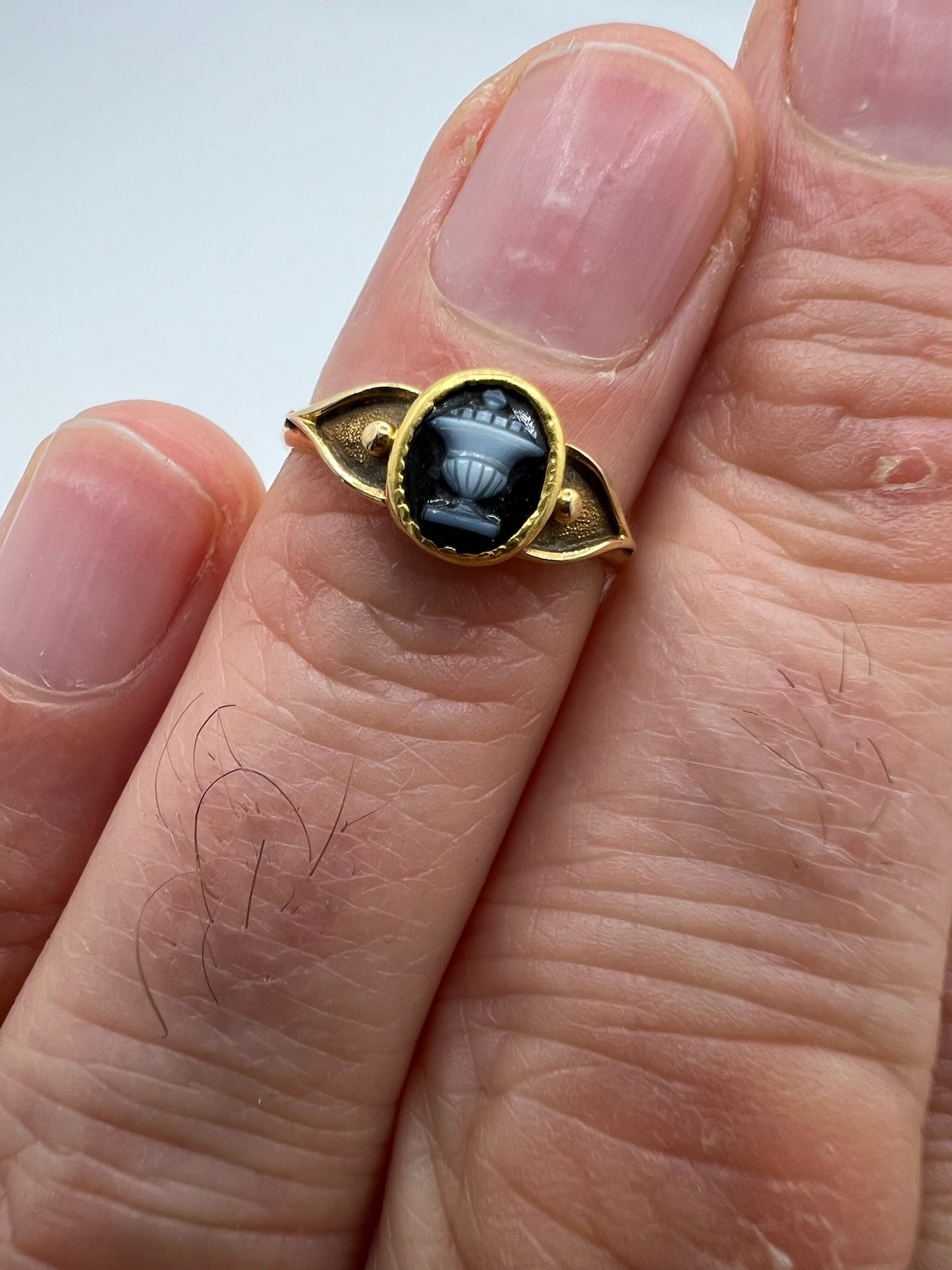 Tiny Gold Memorial Georgian Onyx Cameo Ring For Child Or Small Fingers