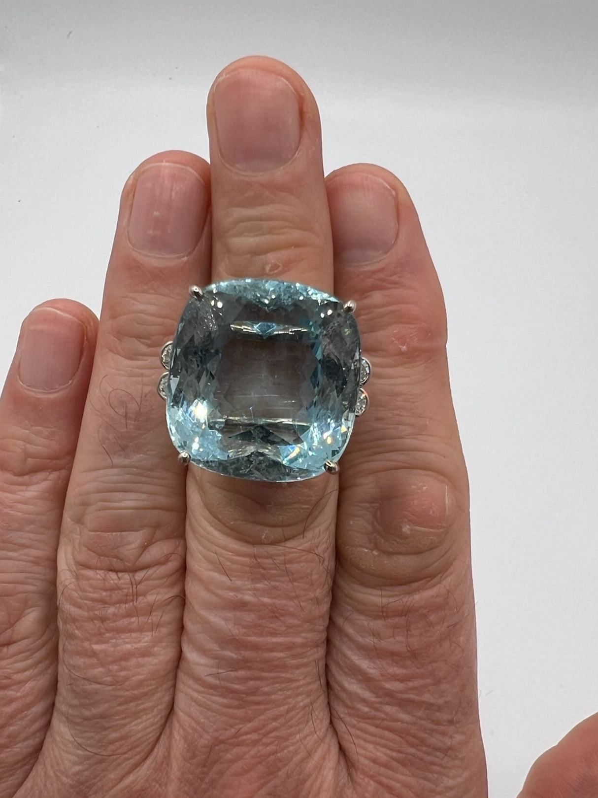Monumentally Sized 50 Carat Aquamarine And Diamond 18ct White Gold Cocktail Ring