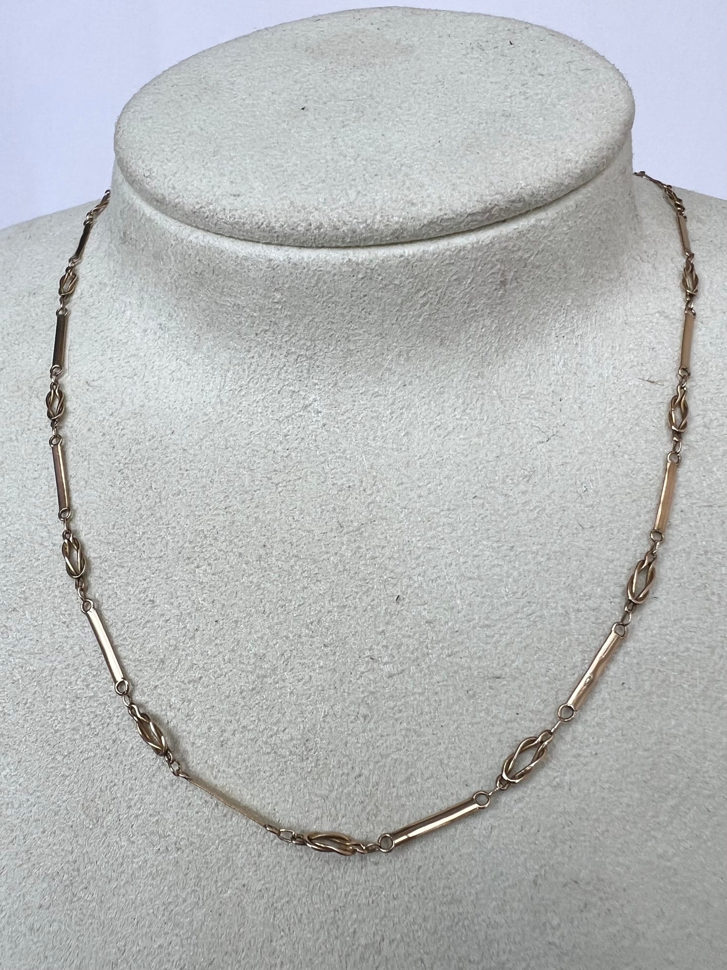 Delicate 15ct Gold Fancy Link Knot And Bar Neck Chain