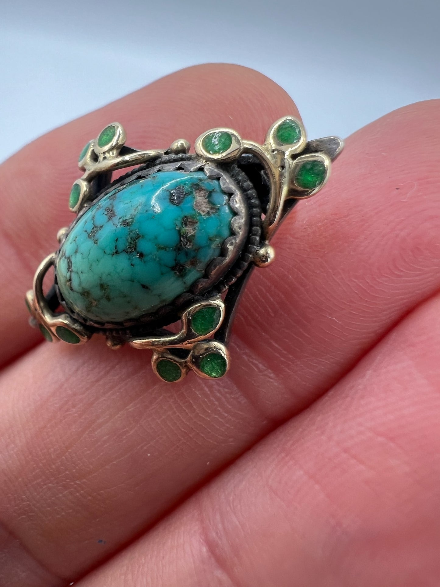 Liberty & Co Jessie Marrion King Arts & Crafts Turquoise Silver Gold Enamel Brooch
