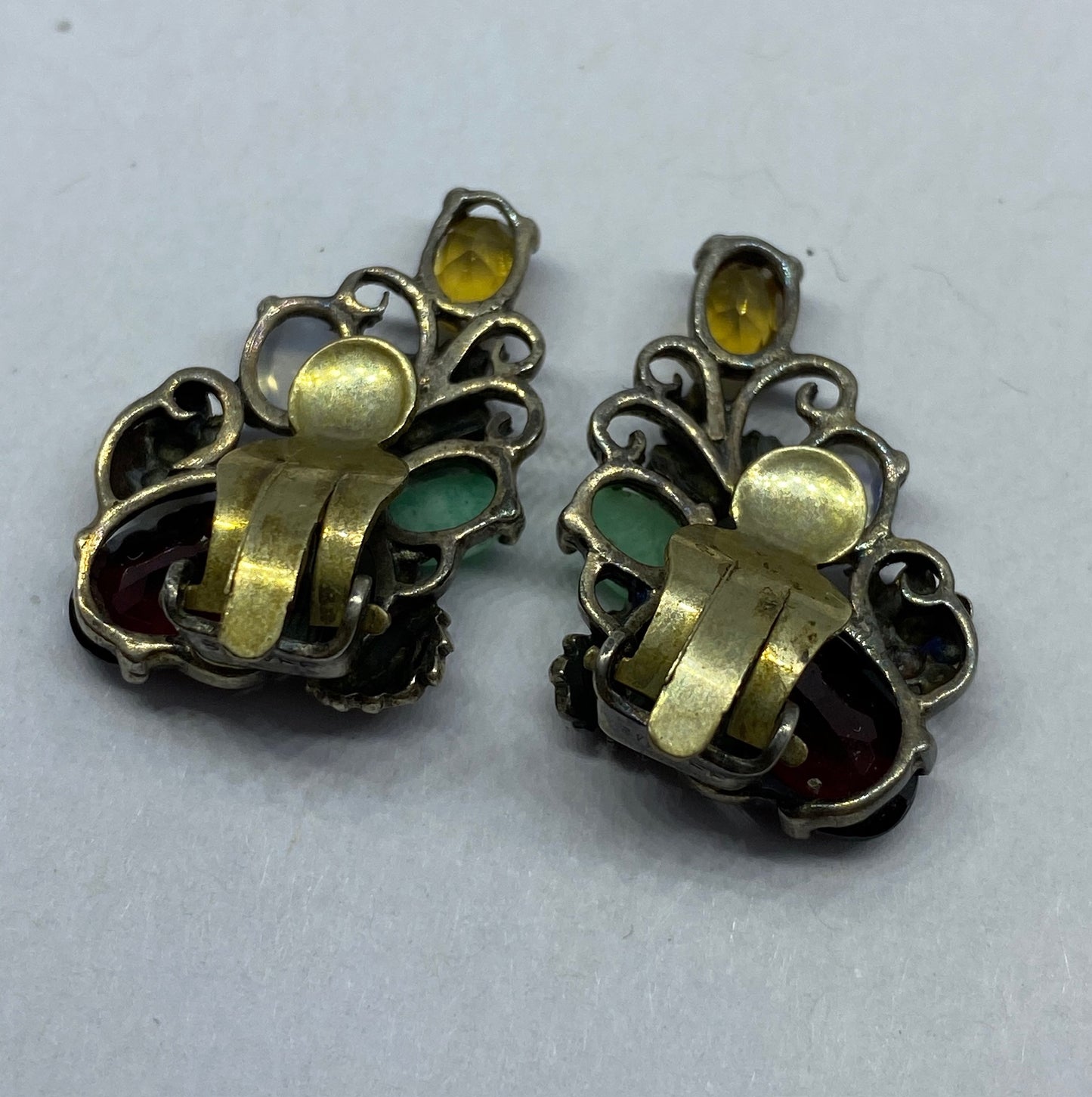 *Reserved* Dorrie Nossiter Gem Set Arts & Crafts Ear Clip Earrings