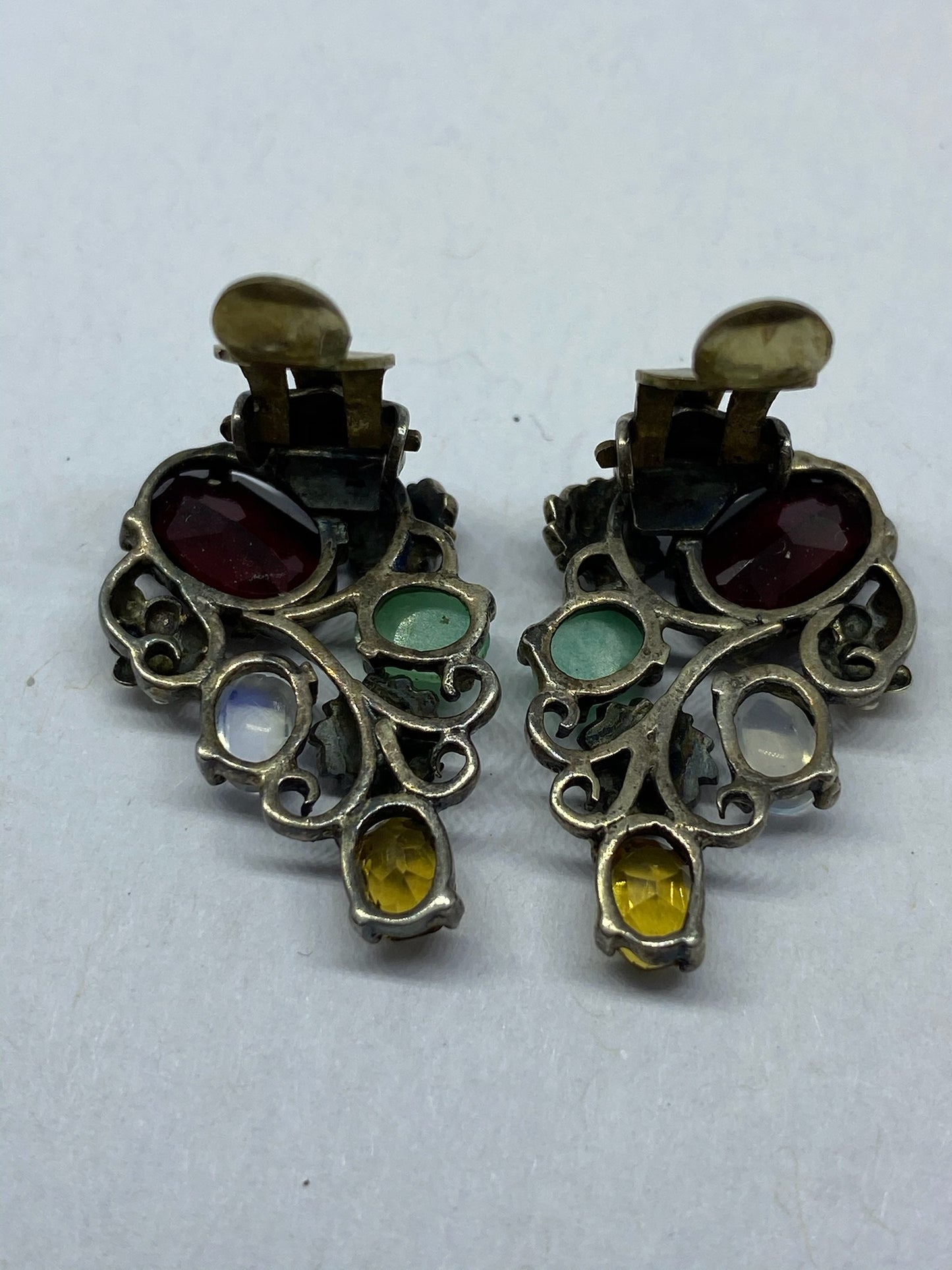 *Reserved* Dorrie Nossiter Gem Set Arts & Crafts Ear Clip Earrings
