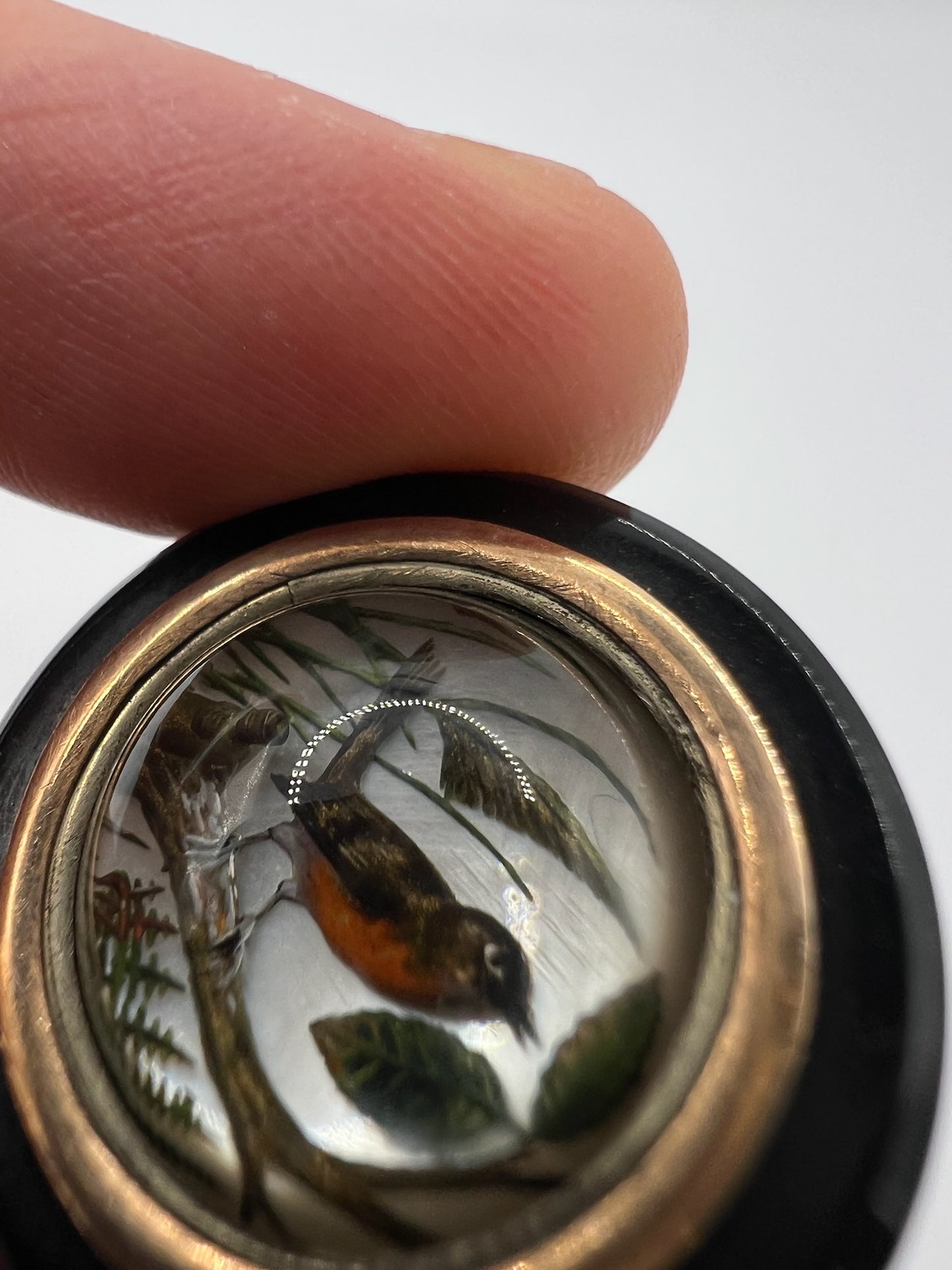 *Reserved* Victorian Reverse Carved "Essex Crystal" Rock Crystal Intaglio Carving of Christmas Robin