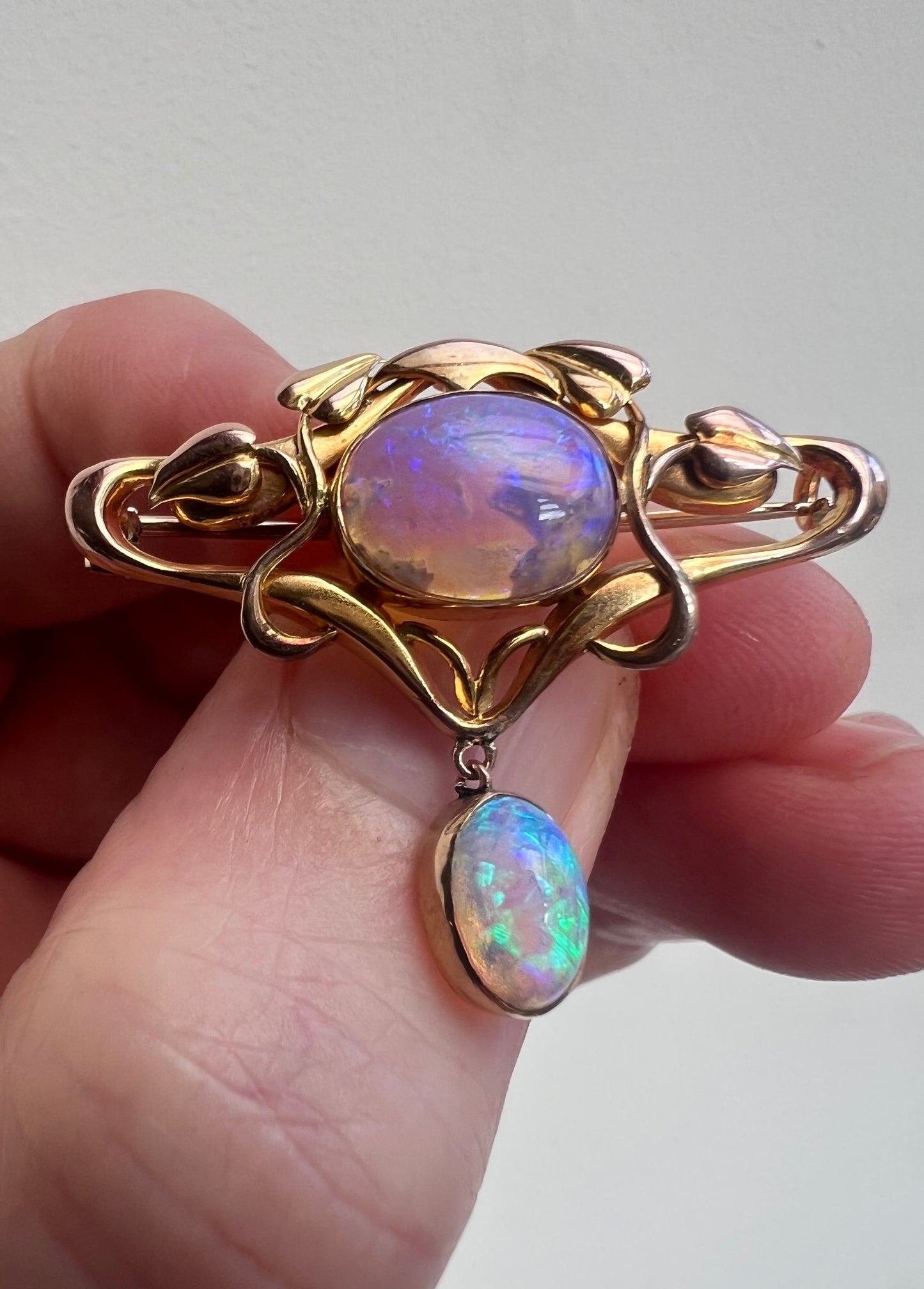 Gold Arts & Crafts Opal Brooch Pendant