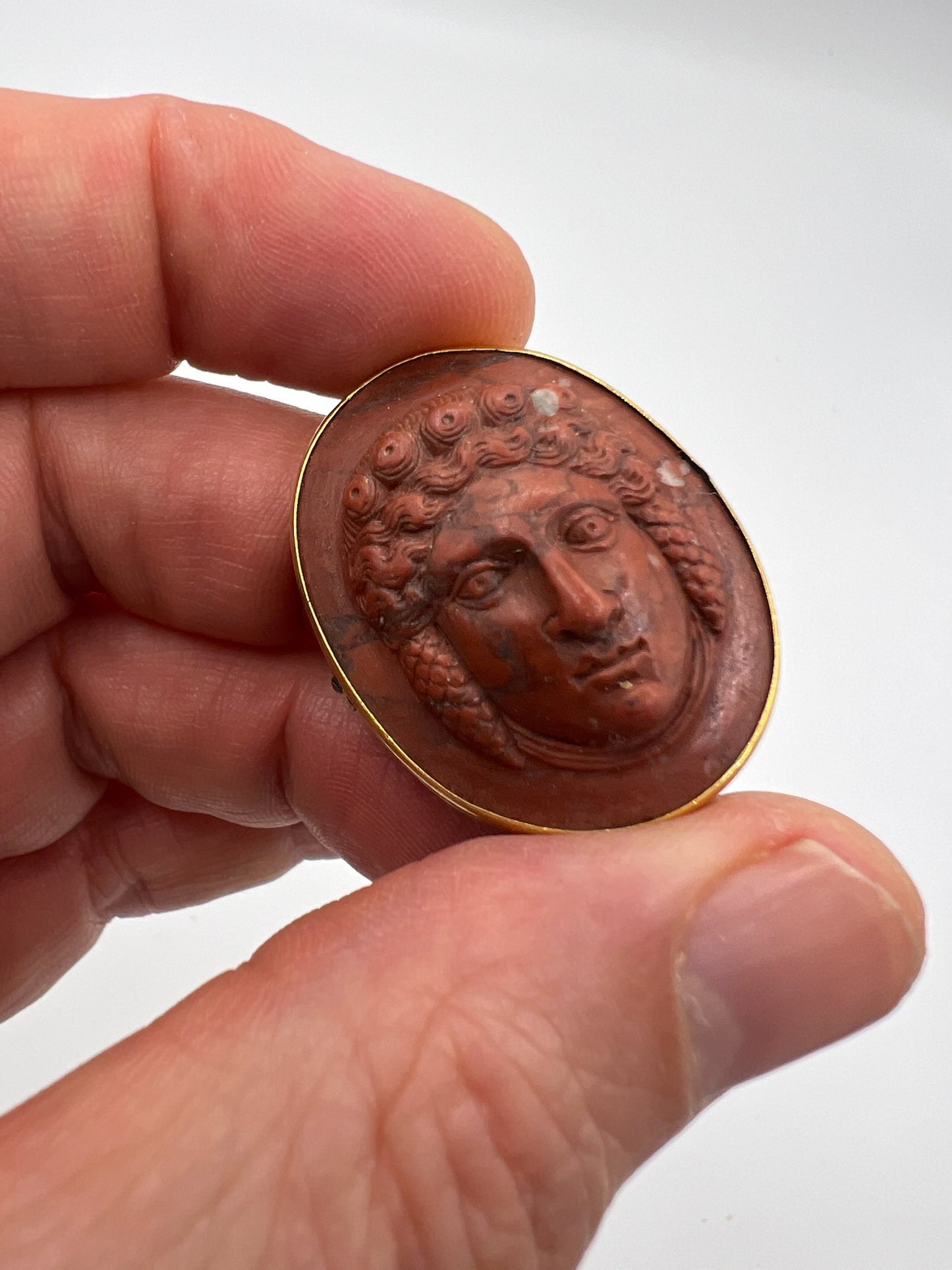 Ancient Or Roman Jasper Hardstone Cameo Brooch Pin