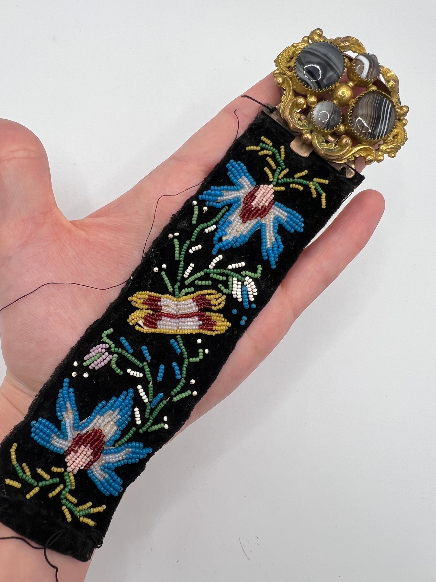 Pair William IV Bracelet Clasps on Later Victorian Embroidered Bracelets