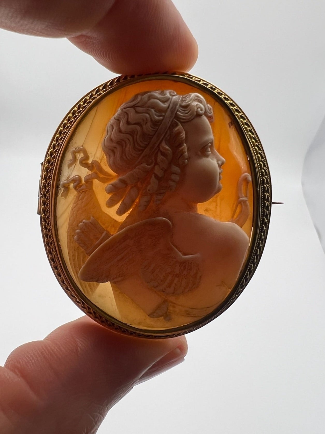 Victorian Cupid Cameo Brooch In 18ct Gold Frame