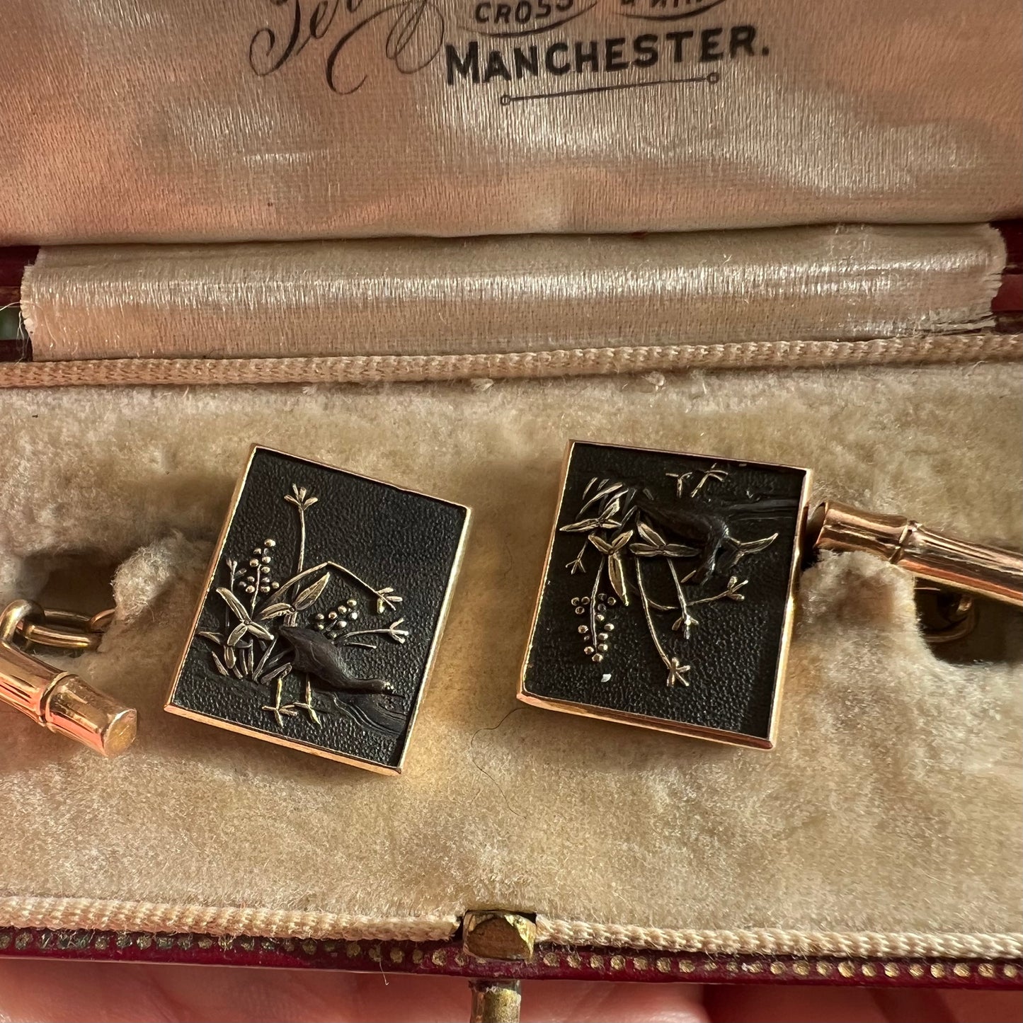Japanese Meiji Shakudo Gold Bird Cufflinks