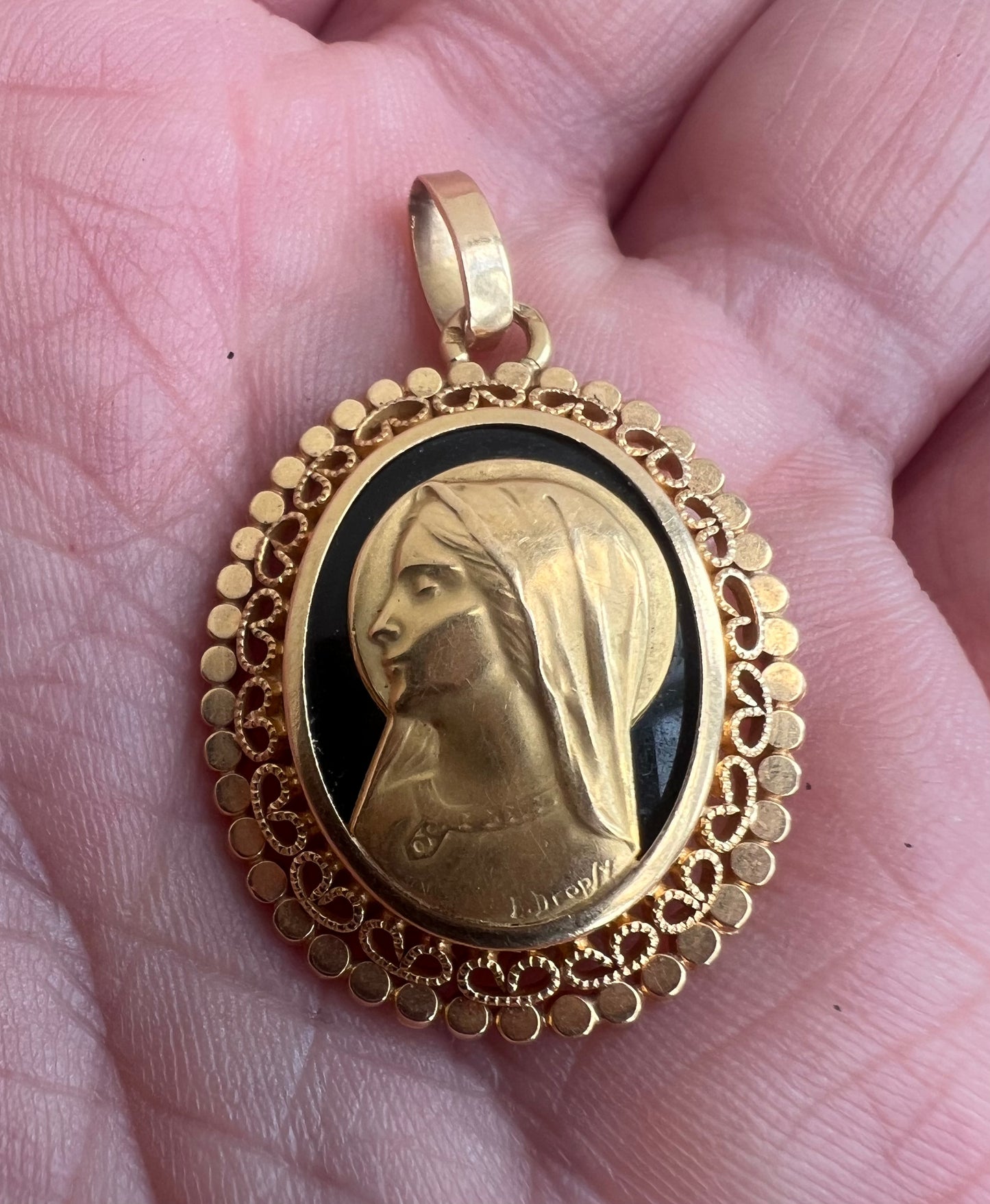 Emile Dropsy Religious Madonna 18ct Gold French Pendant