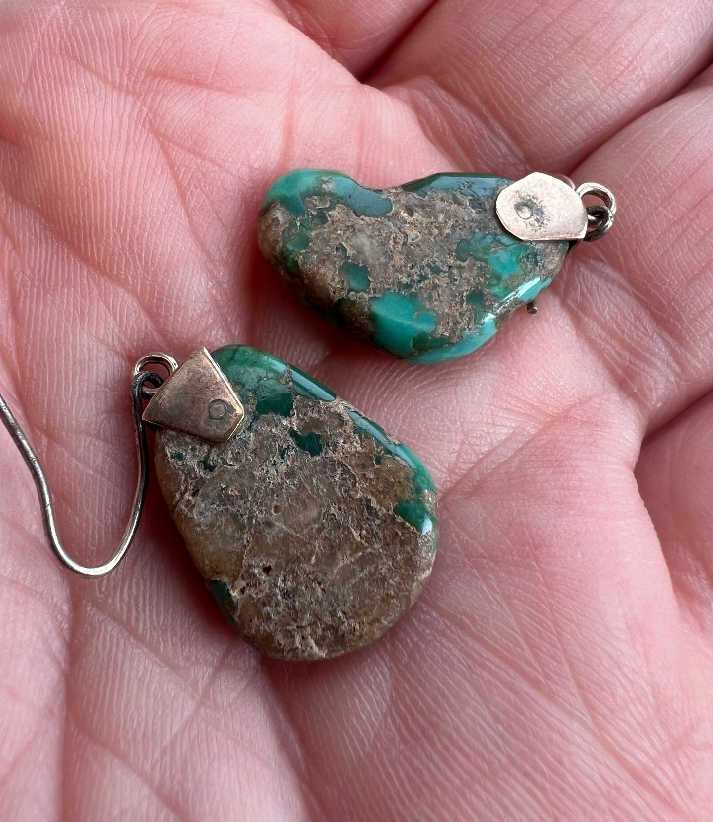 Arts And Crafts Earrings Chrysocolla or Turquoise and Gold