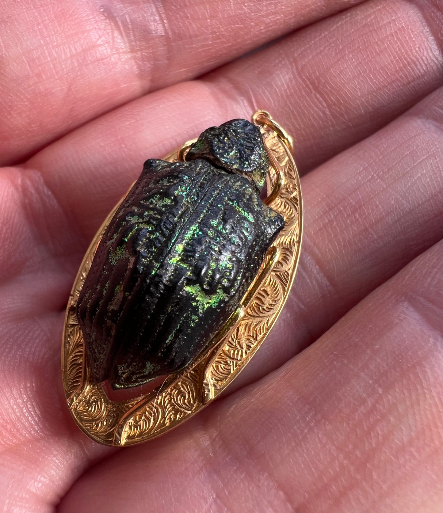 Victorian Gold Real Mounted Beetle Bug Pendant