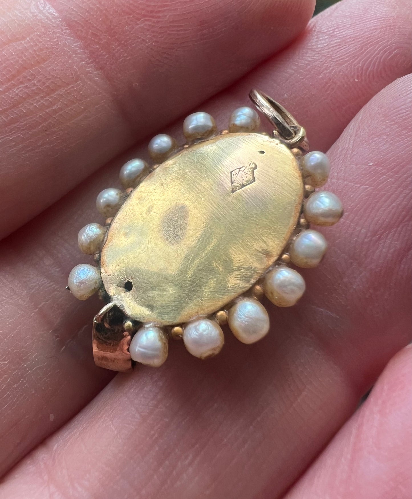Spanish or Portuguese Emerald Pearl Gold Victorian Pendant
