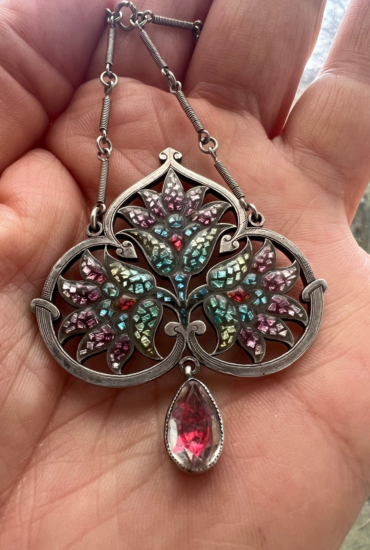 French Plique-à-Jour Antique Enamel Necklace