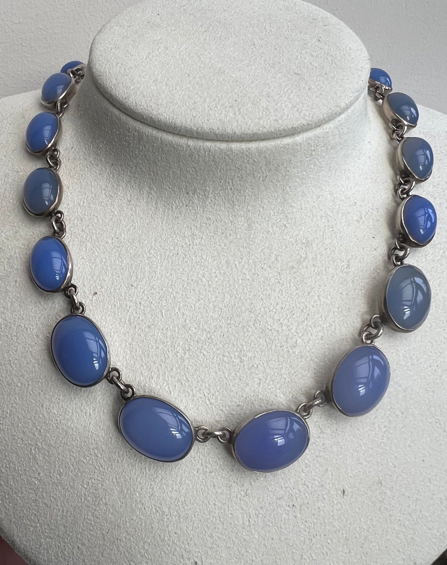 Antique Chalcedony Silver Rivière Necklace