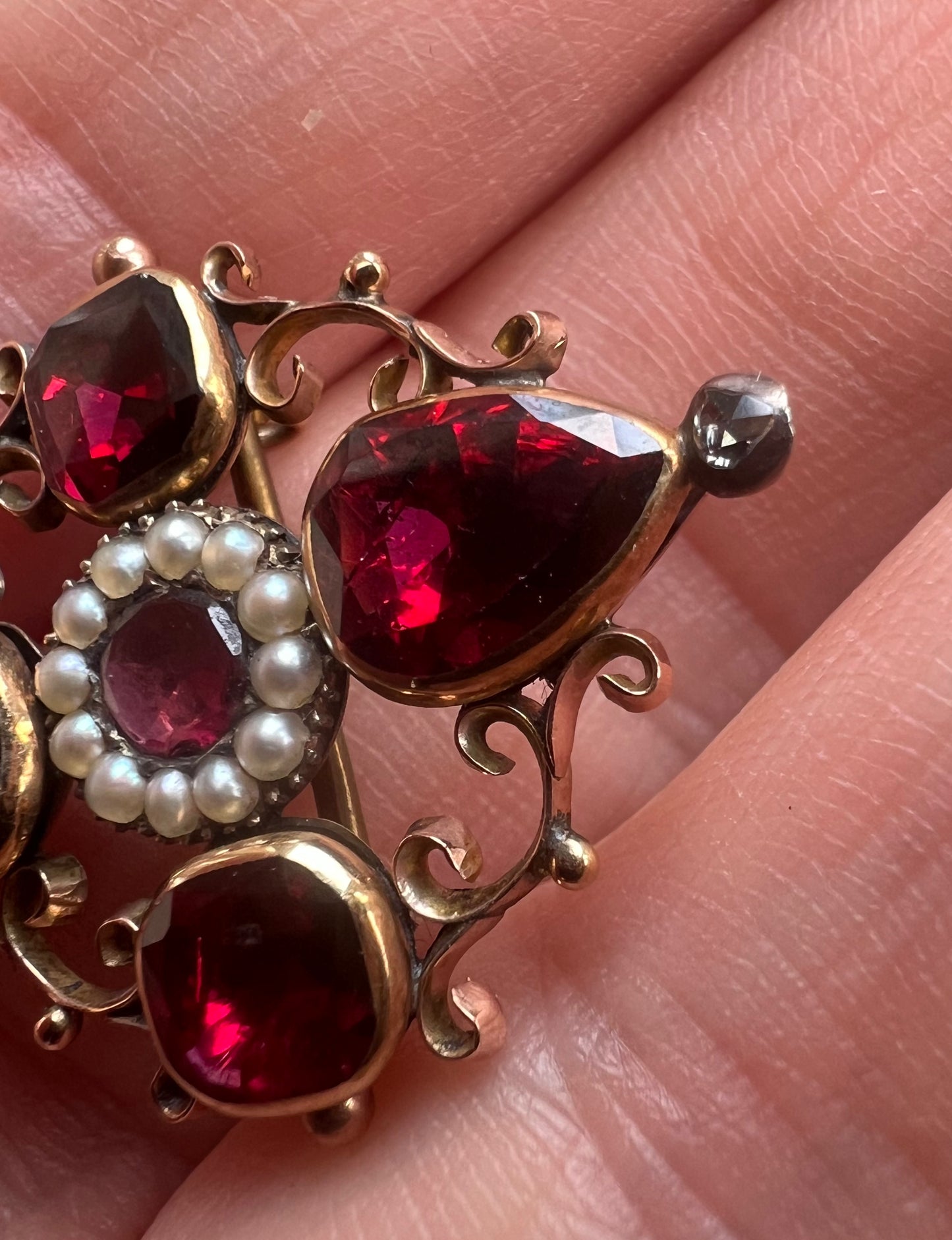 Georgian Flat Garnet Pearl Rose Cut Diamond Pendant